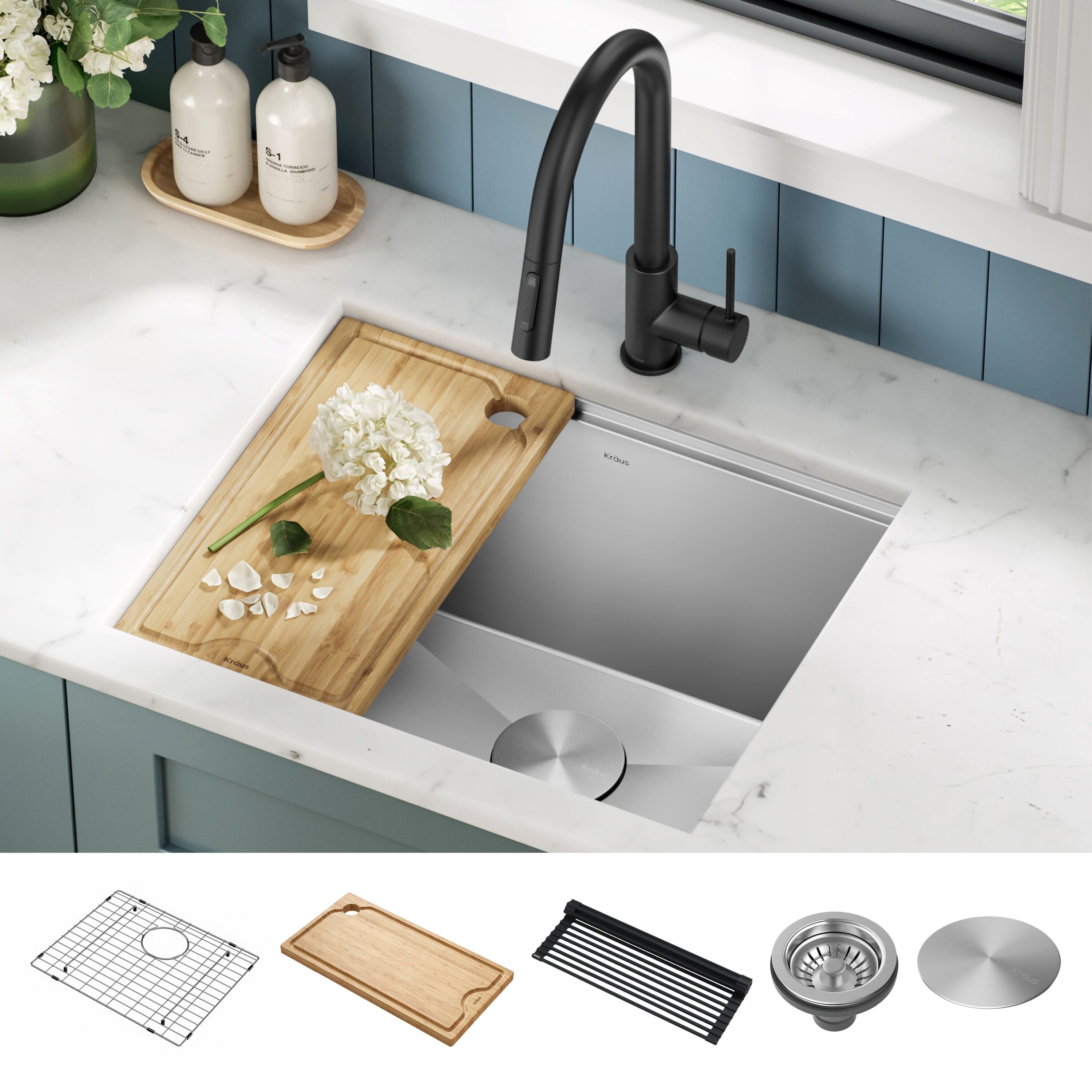Kraus KWU100-23L 19-in x 23-in 1 -Basin Stainless steel Undermount Laundry sink with Drain