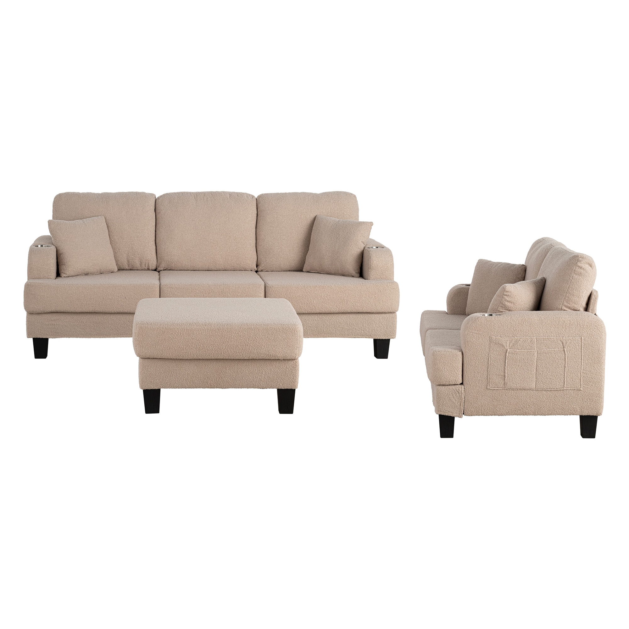 84.64-in W Modern Beige Chenille Storage Sectional arm with tablet