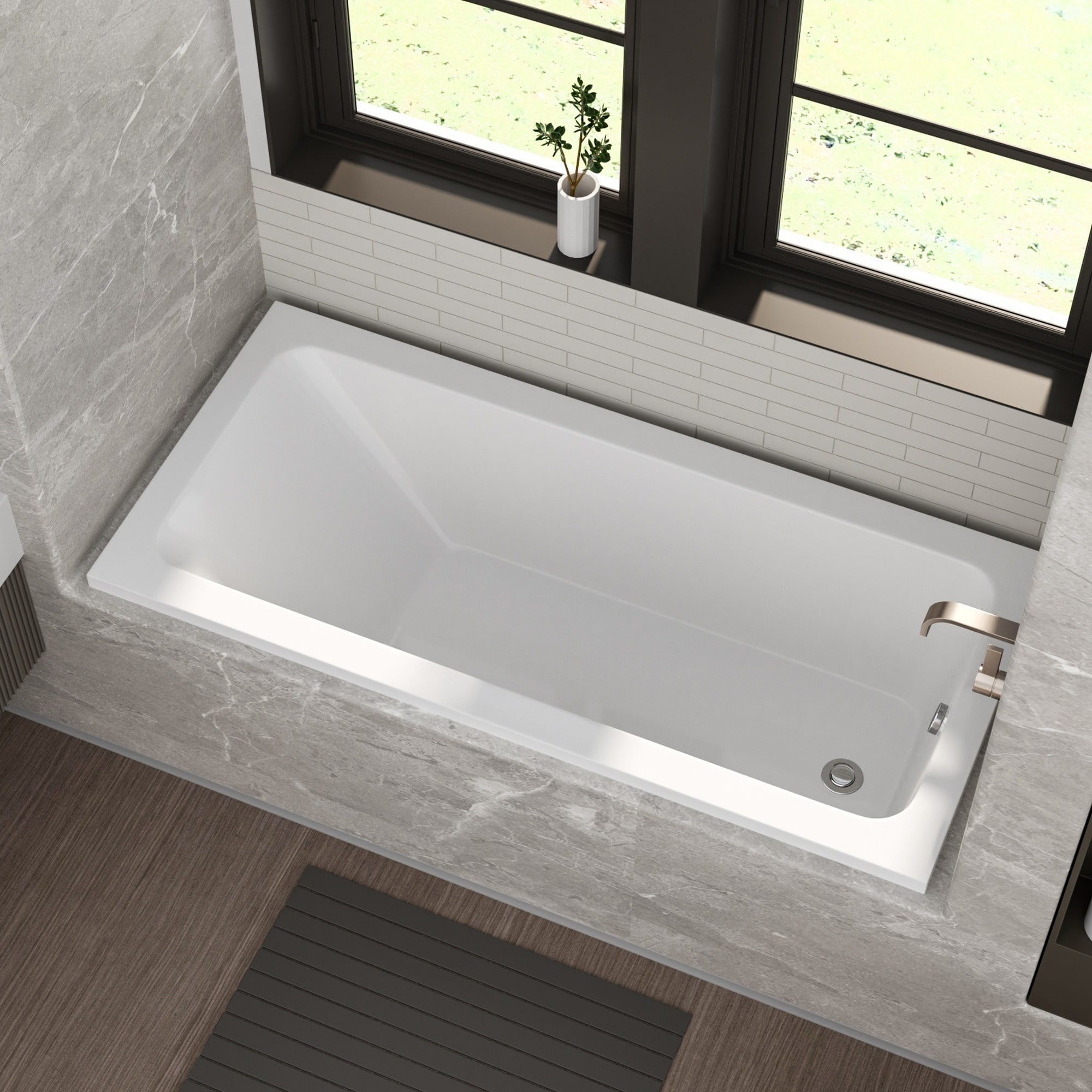 IAK 66 inch Glossy White Acrylic Built-in Soaking Tub with Chrome Hand-Twist Drain and Left/Right Installation Option