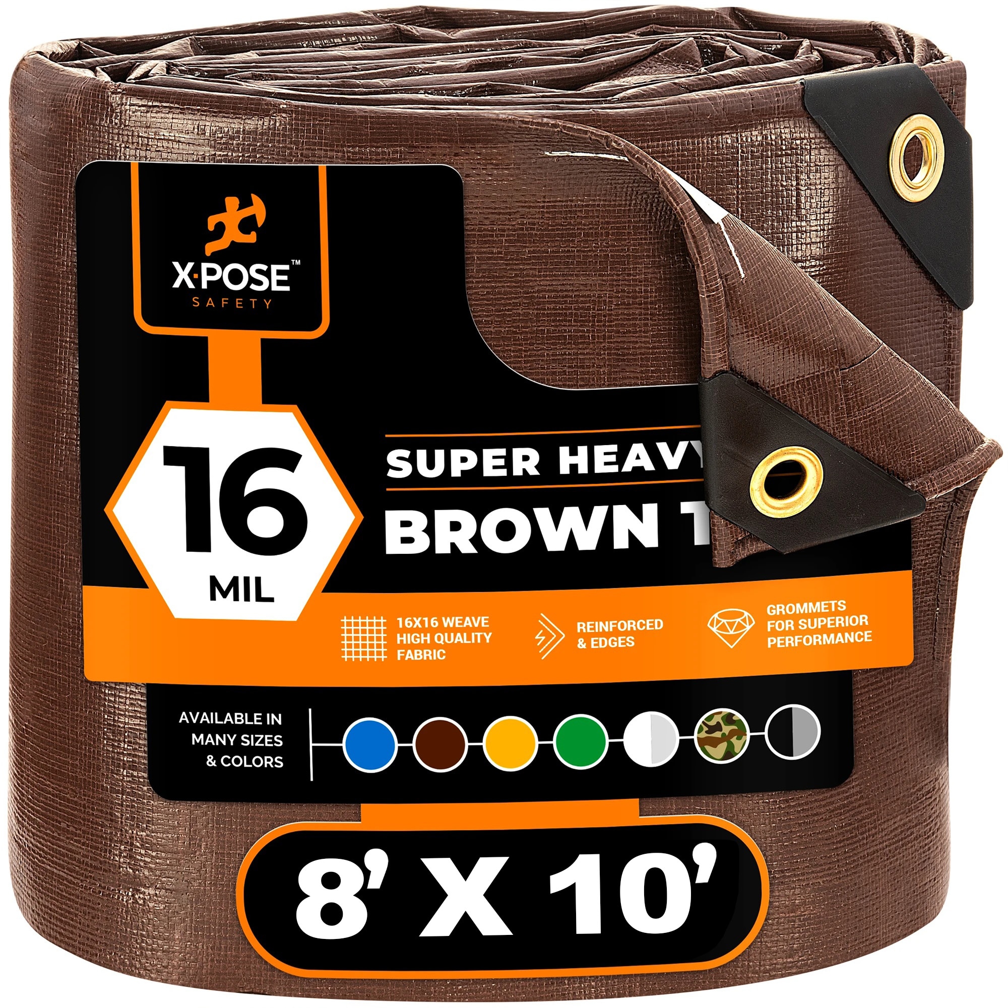 XPOSE SAFETY BHD-810-A 8-ft x 10-ft Brown Waterproof Commercial Polyethylene 16-mil Tarp