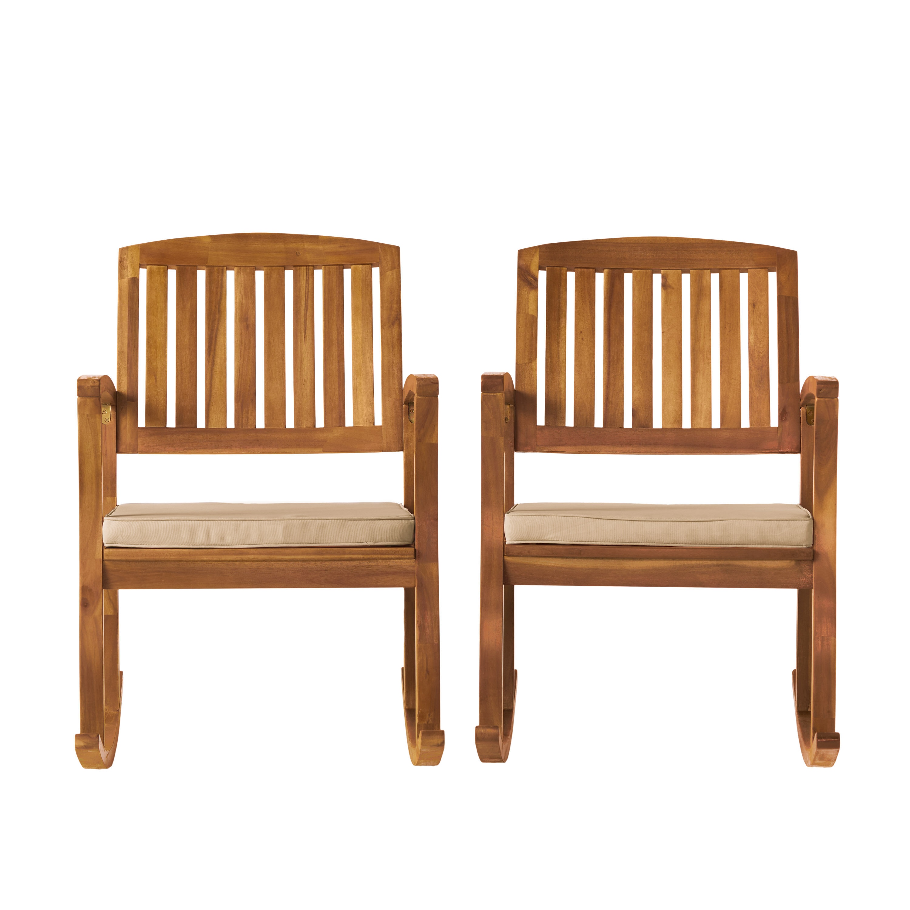 Best Selling Home Decor 298177 Selma Set of 2 Teak Wood Frame Rocking Chair with White Best Selling Home Decor Cushioned Seat