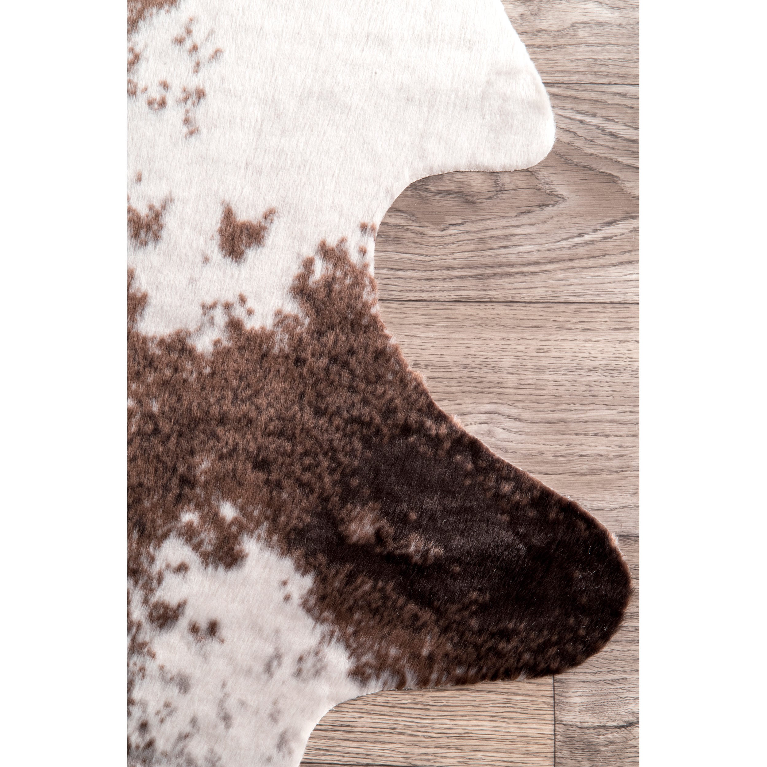 Rustic Square Easy-Care Faux Cowhide Area Rug, Brown 47"x6"