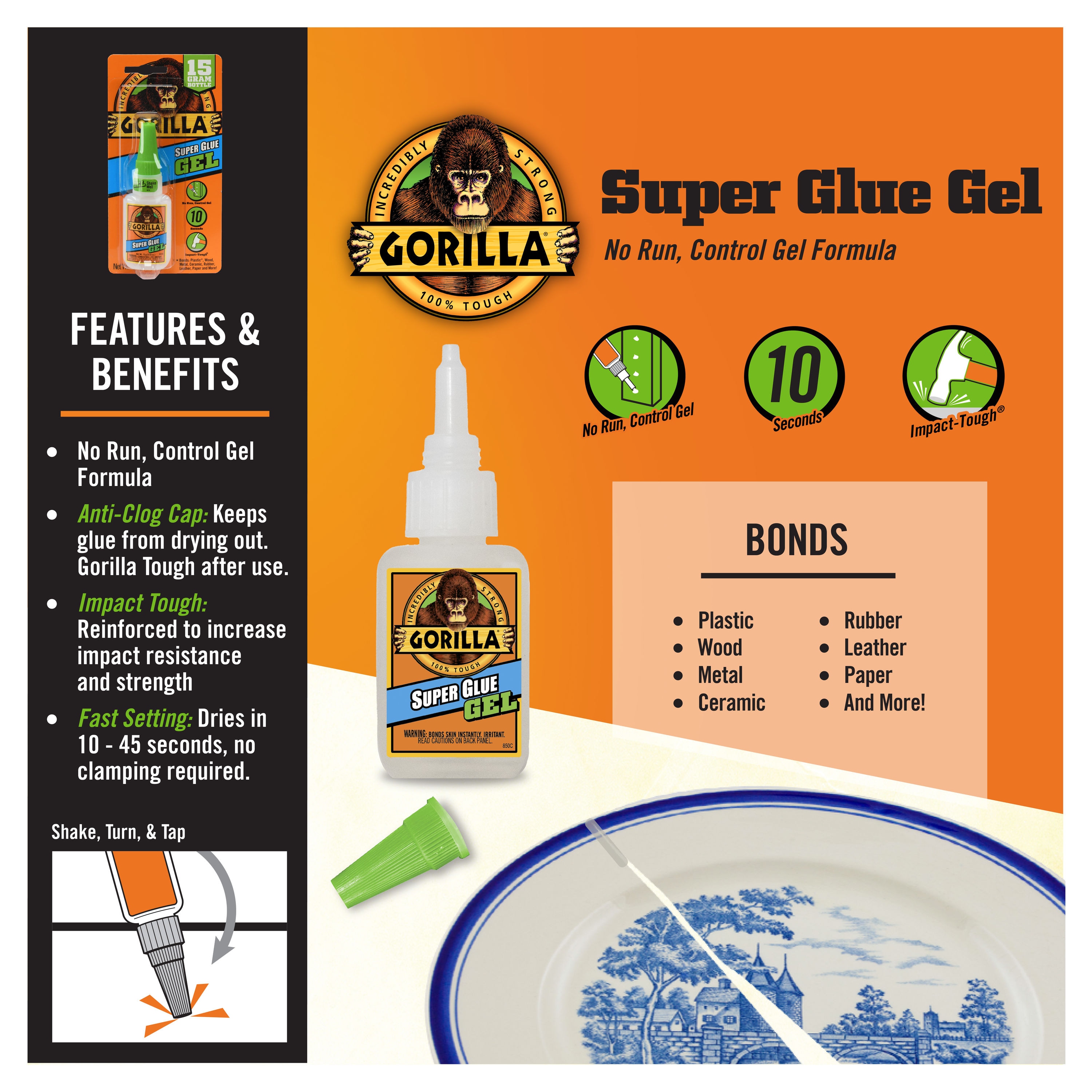 Gorilla Glue Clear Super Glue Gel Bottle, 15 Grams