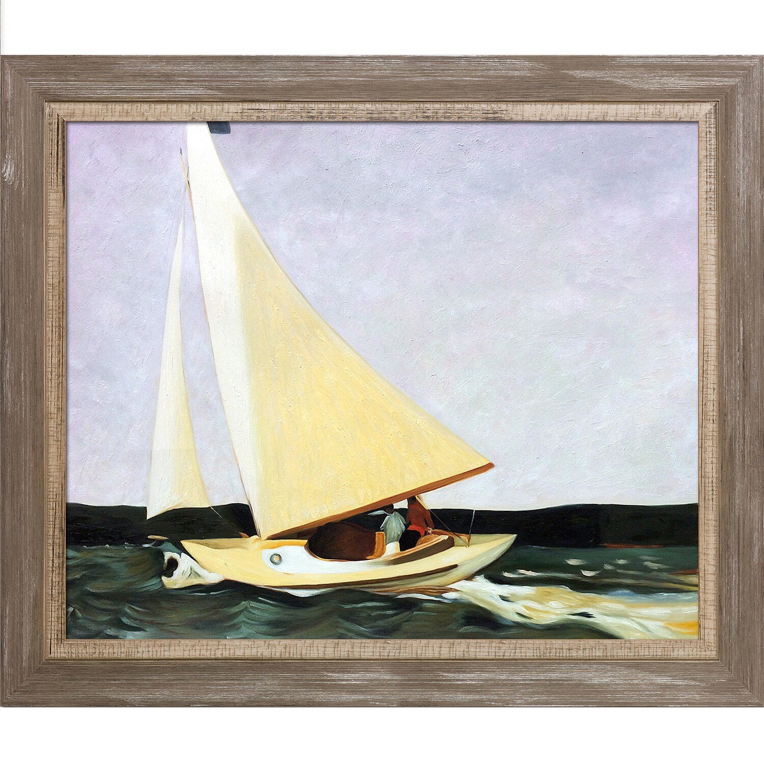 La Pastiche 688576554228 Sailing, 1911 Edward Hopper Framed 25-in H x 29-in W Coastal Canvas Hand-painted Painting