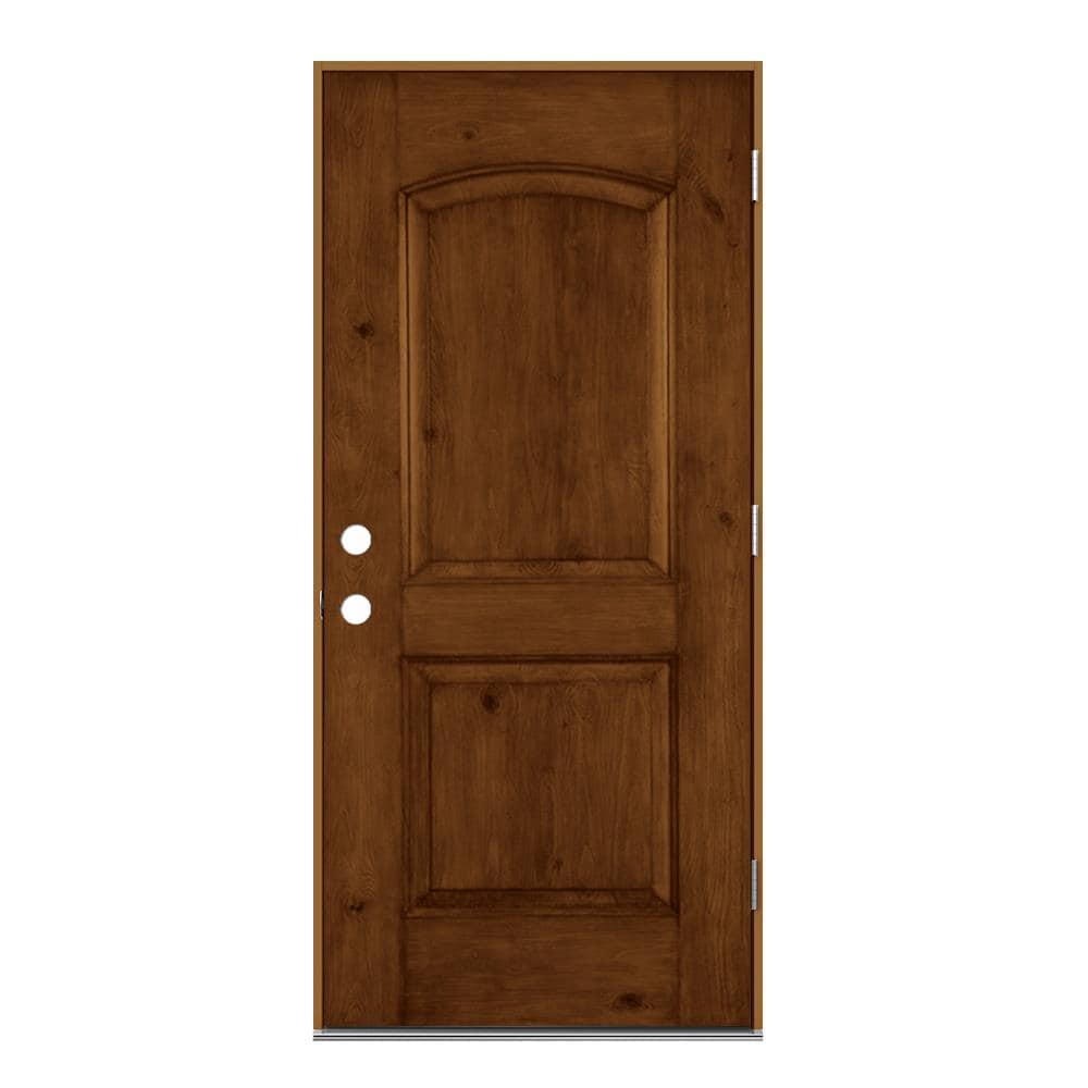 JELD-WEN LOWOLJW232400026 36-in x 80-in x 4-9/16-in Fiberglass No glass Left-hand outswing Mocha Stained Prehung Front Door Insulating core