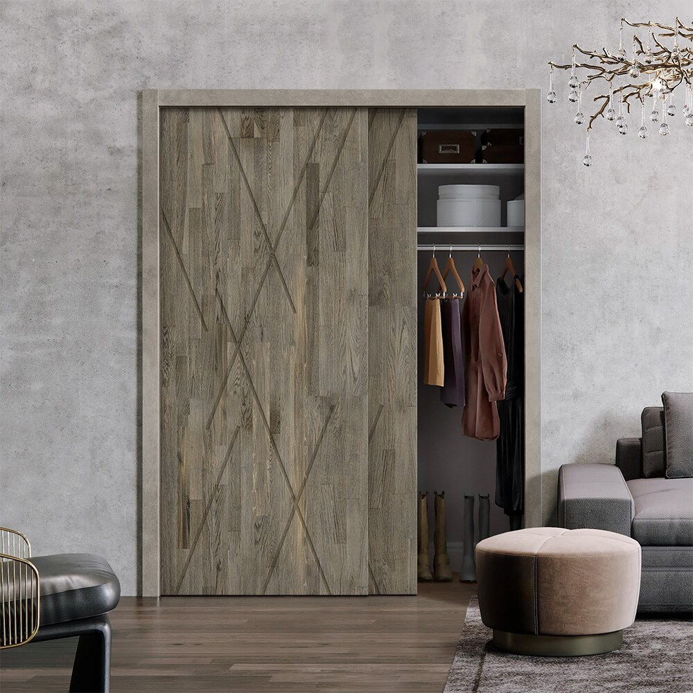 CALHOME 48 in. x 80 in. Hollow Core Natural Solid Wood Finished Interior Double Sliding Closet Doors, Natural Wood