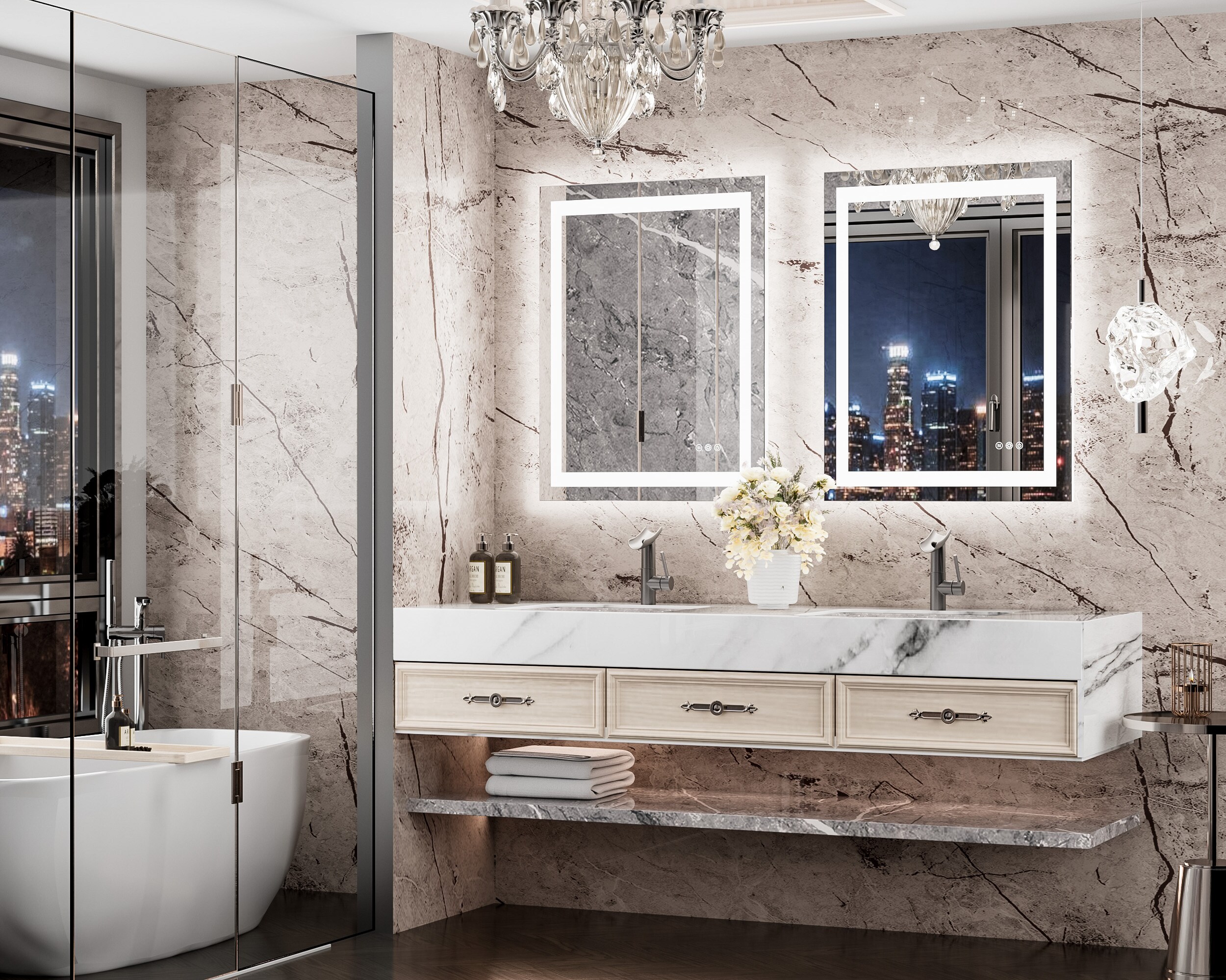Modern Rectangular Frameless LED Bathroom Vanity Mirror