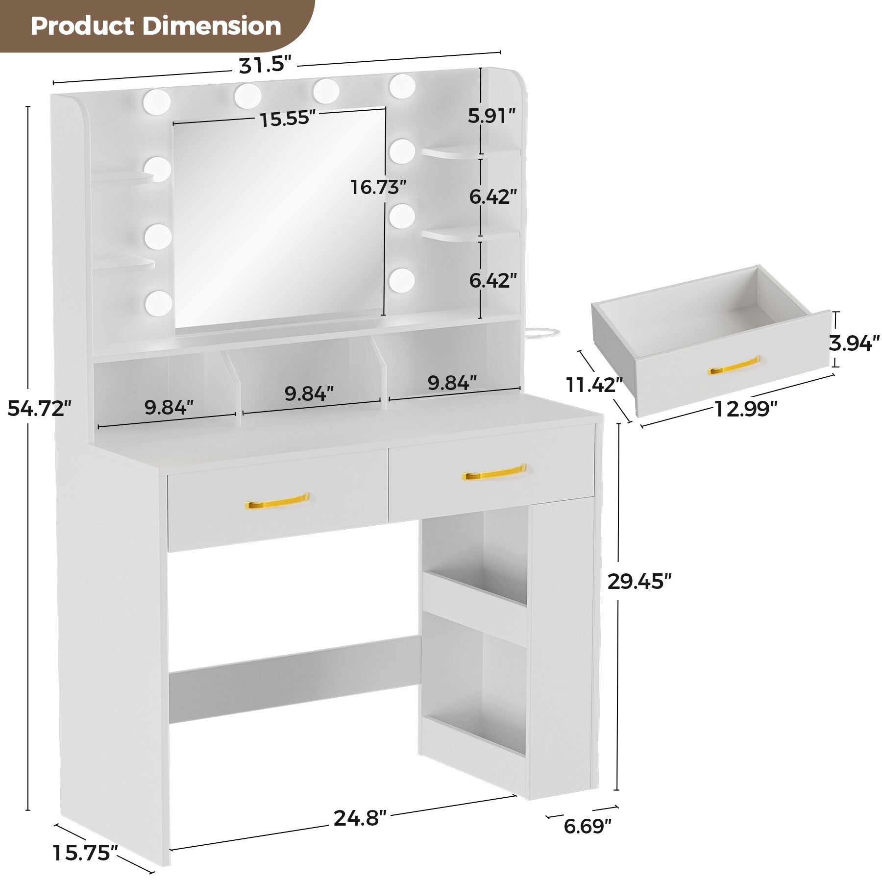GTPLAYER LOWE'S-B1004-WHITE Bedroom-Vanities - View #8