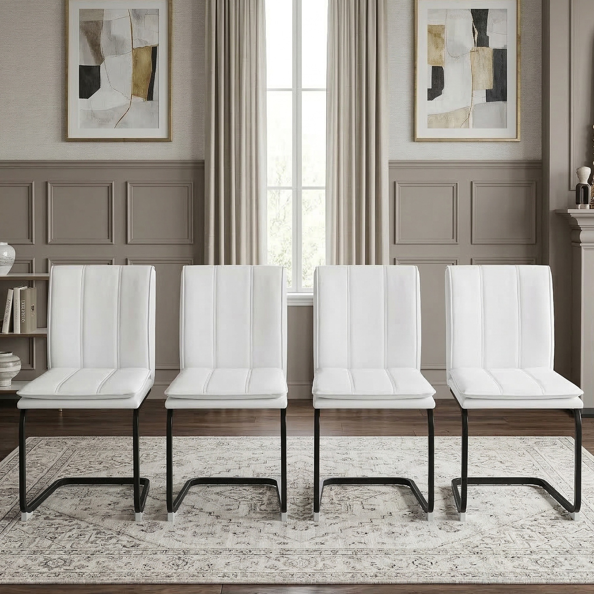 Horizons Prime - 4 Piece White PU Leather Modern Dining Chair Set with Metal Frame and Arched Legs