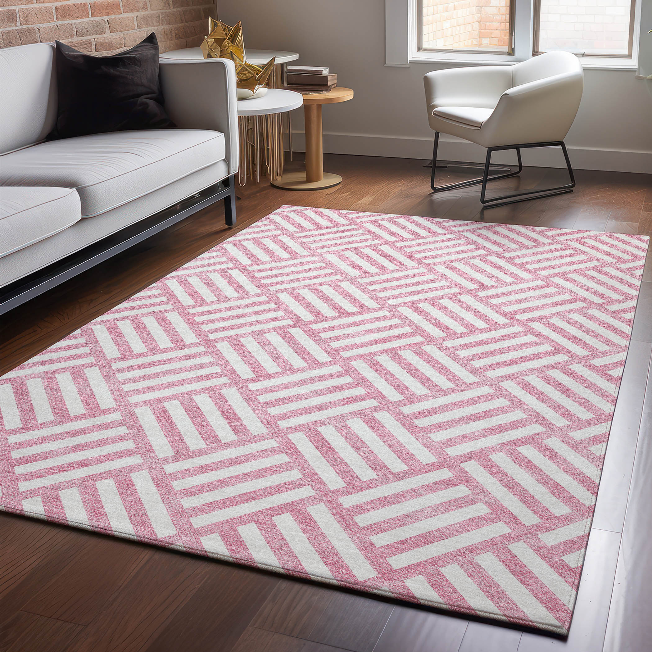 Addison Rugs AMF620PI30X46 Mayfield AMF620PI 2 x 3 (ft) Loomed Polyester Pink Rectangular Indoor Geometric Machine washable Area rug