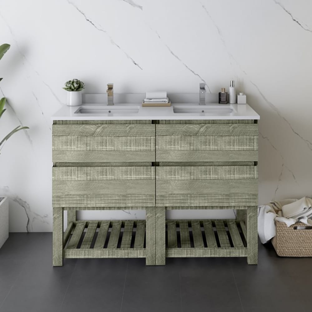 Sage Gray 46" Double Sink Freestanding Acacia Wood Bathroom Vanity