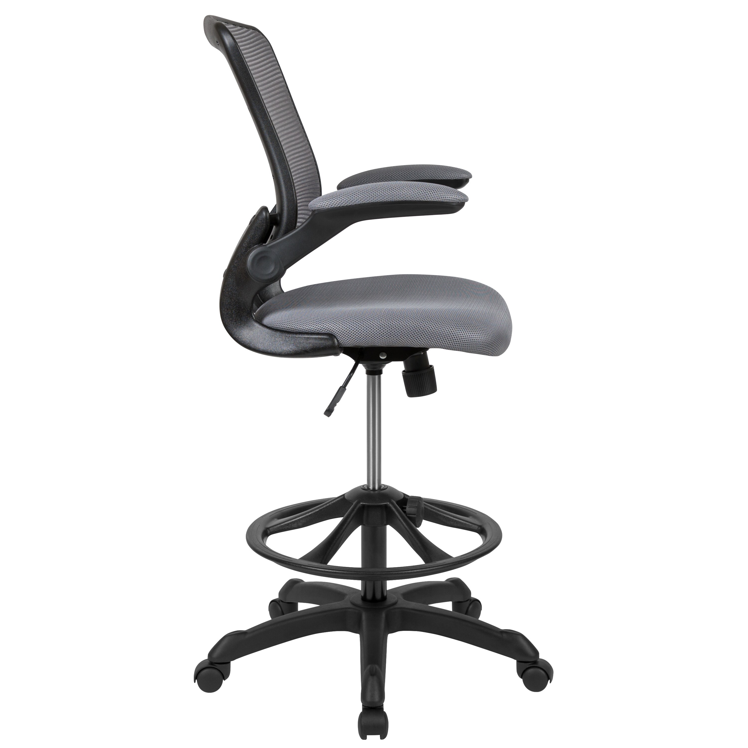 Dark Gray Mesh Ergonomic Drafting Chair with Adjustable Arms