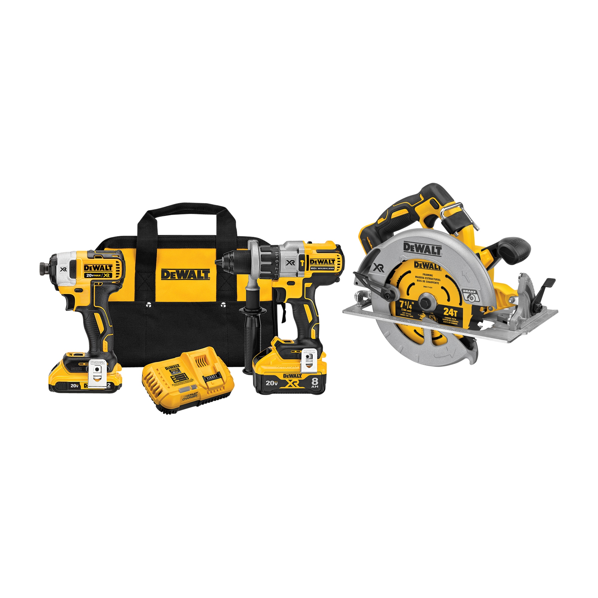 DEWALT XR POWER DETECT 20-Volt Max 2-Tool Brushless Power Tool Combo Kit with Soft Case (2-Batteries and charger Included) & 7-1/4-in Cordless