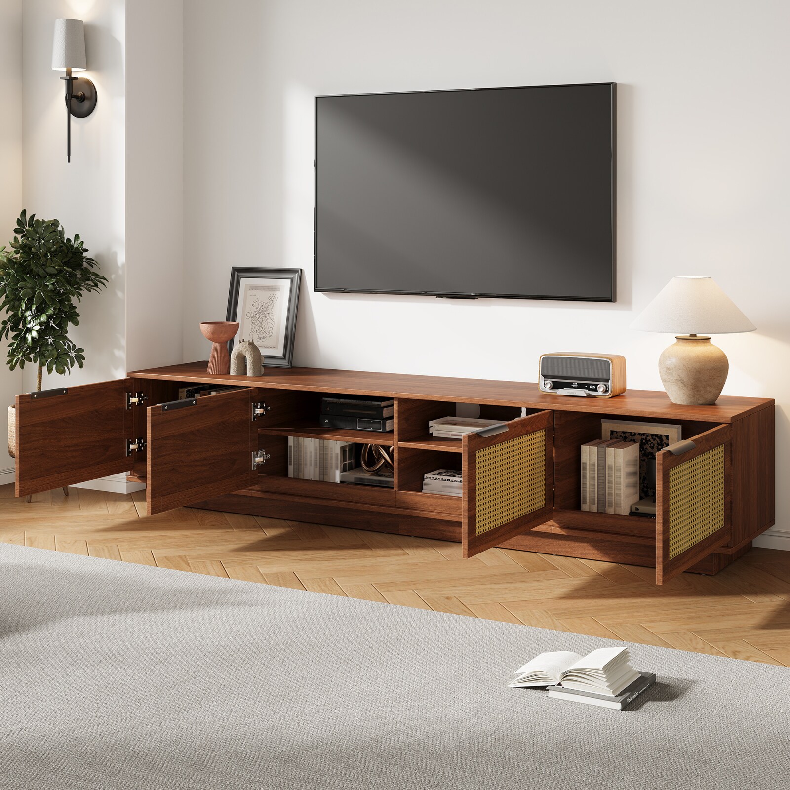CHITA 78.74-Inch Walnut Modern TV Stand Media Console with Cable ...