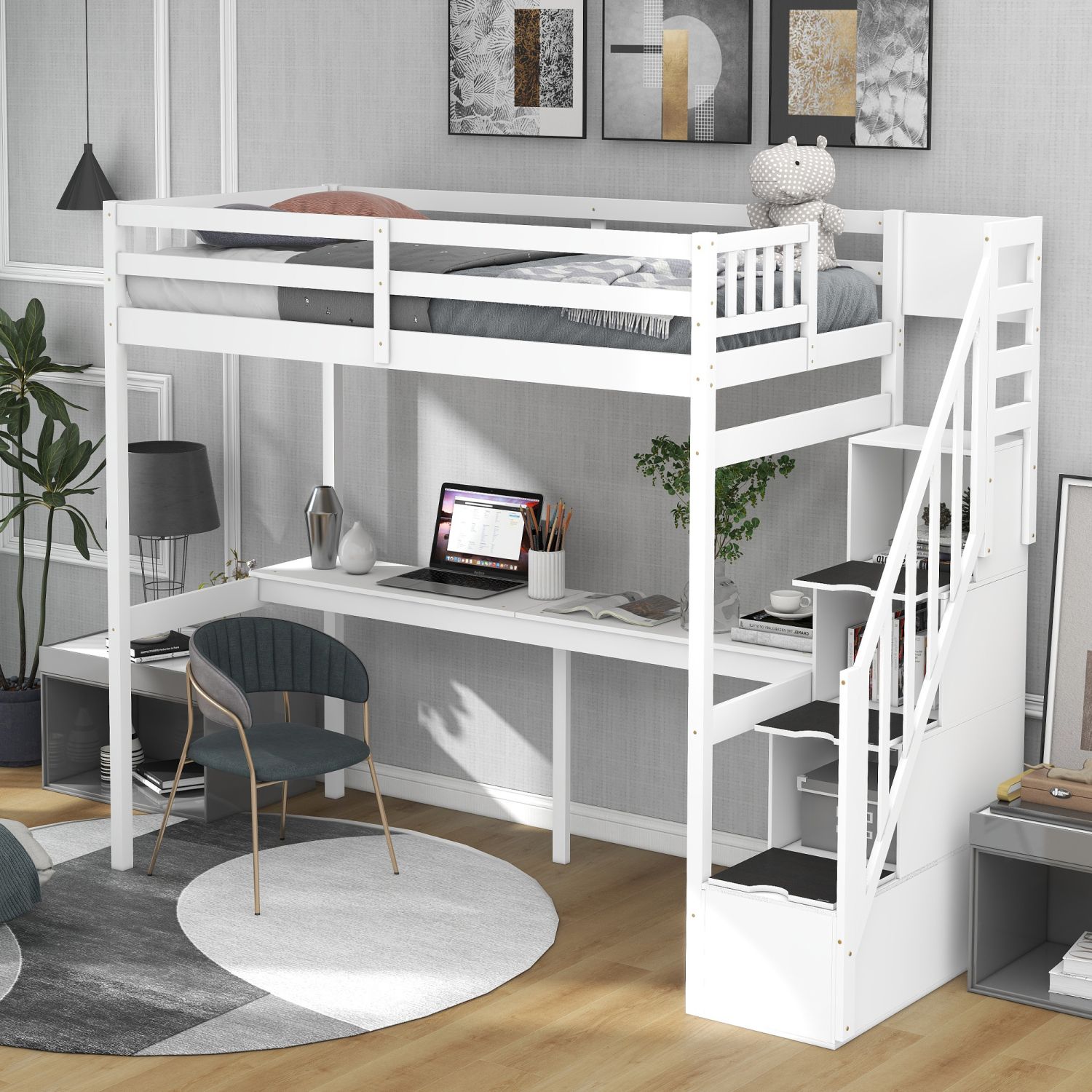 JASMODER GX000422AAK White Twin Composite Platform Bed with Storage