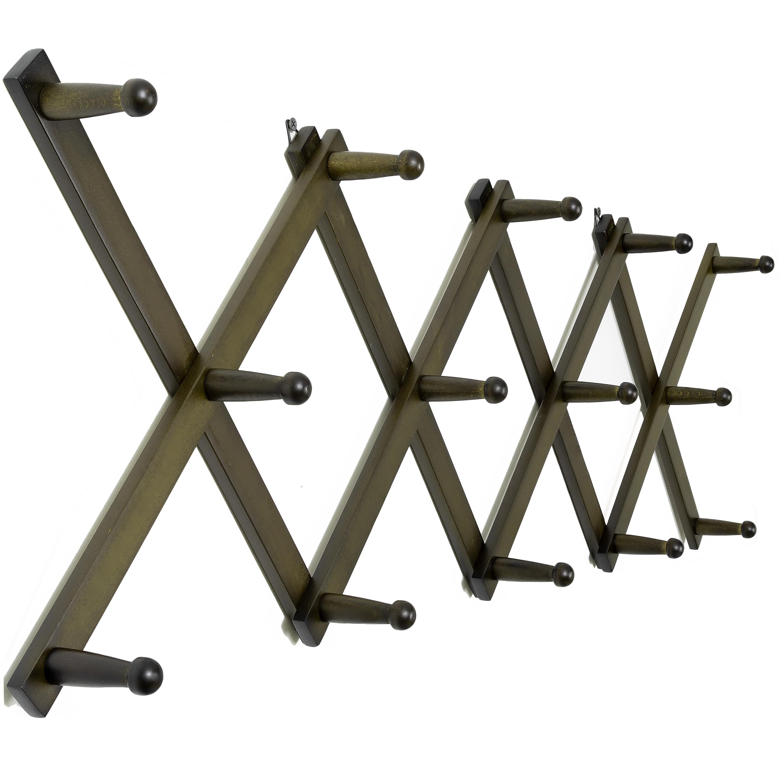 Atensils  Expandable Accordion Wall Mount Coat Rack 14-Peg Solid Wood Hat and Cap Holder