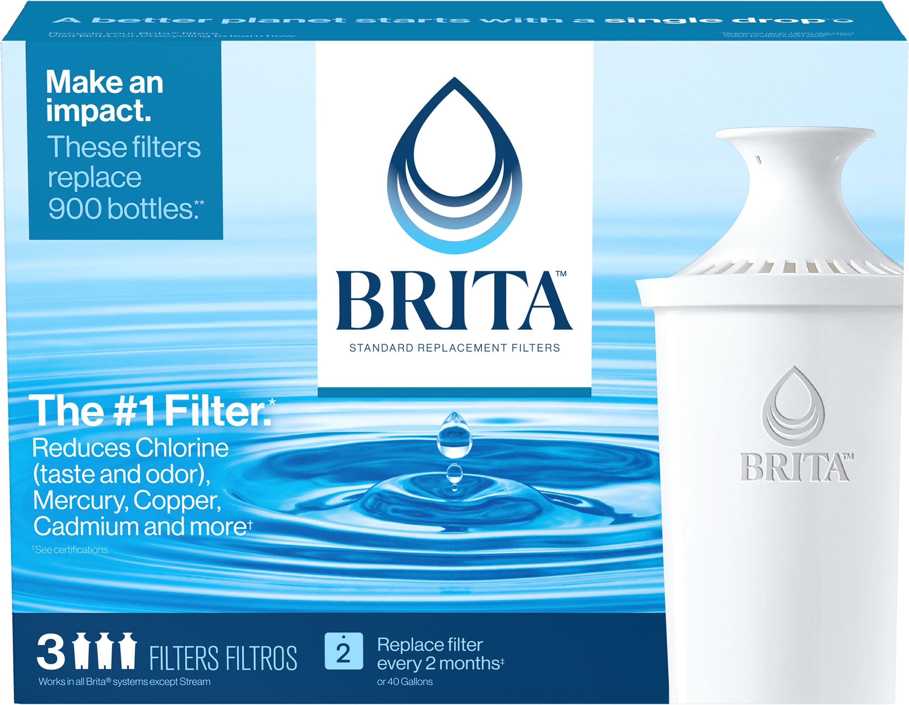 Brita Standard Water Filter, Standard Replacement Filters for Pitchers and  Dispensers, BPA Free - 3 Count 