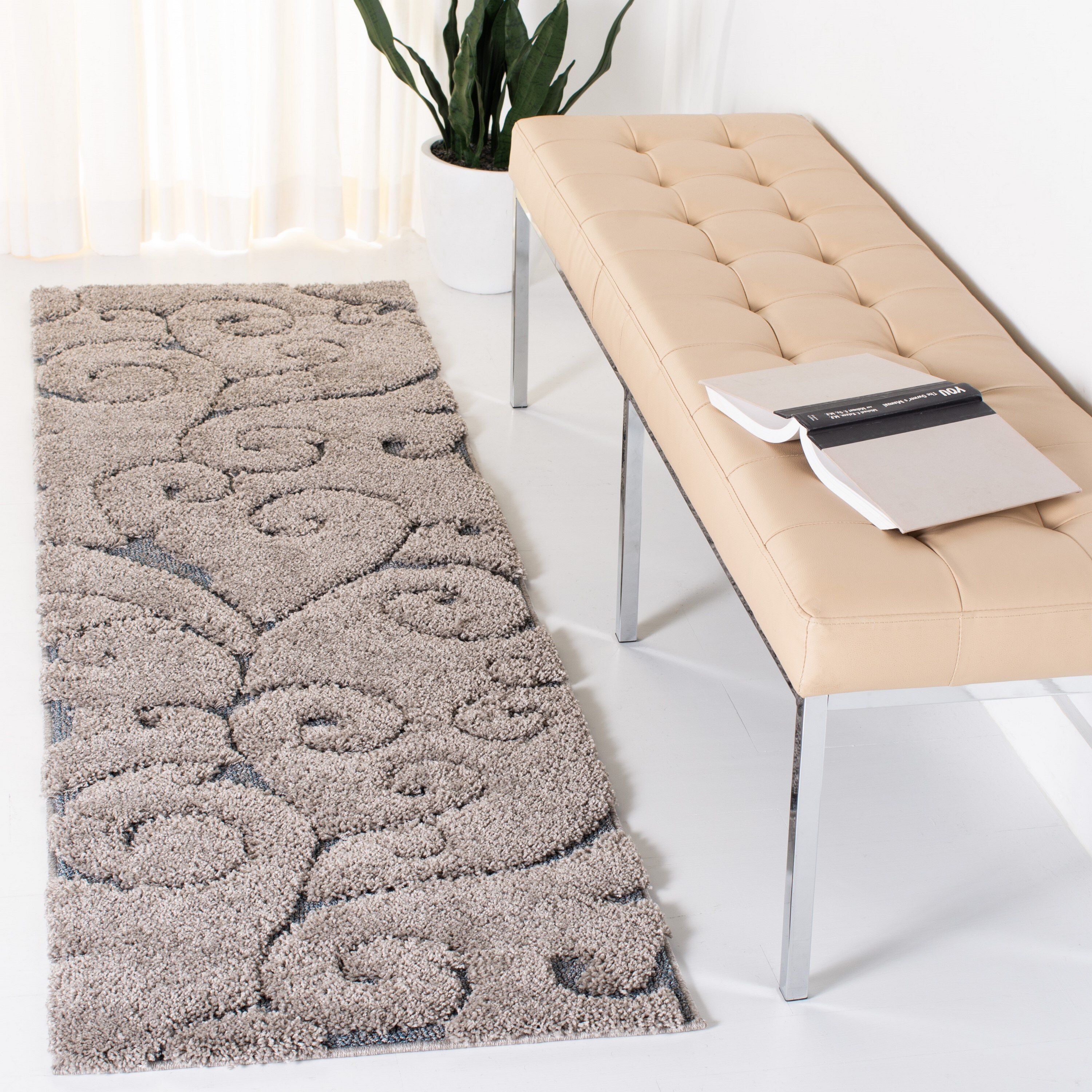 Safavieh SG455-1160-29 Florida Scroll Shag 2 x 9 (ft) Frieze Polypropylene Gray/Light Blue Rectangular Indoor Floral/Botanical Runner rug