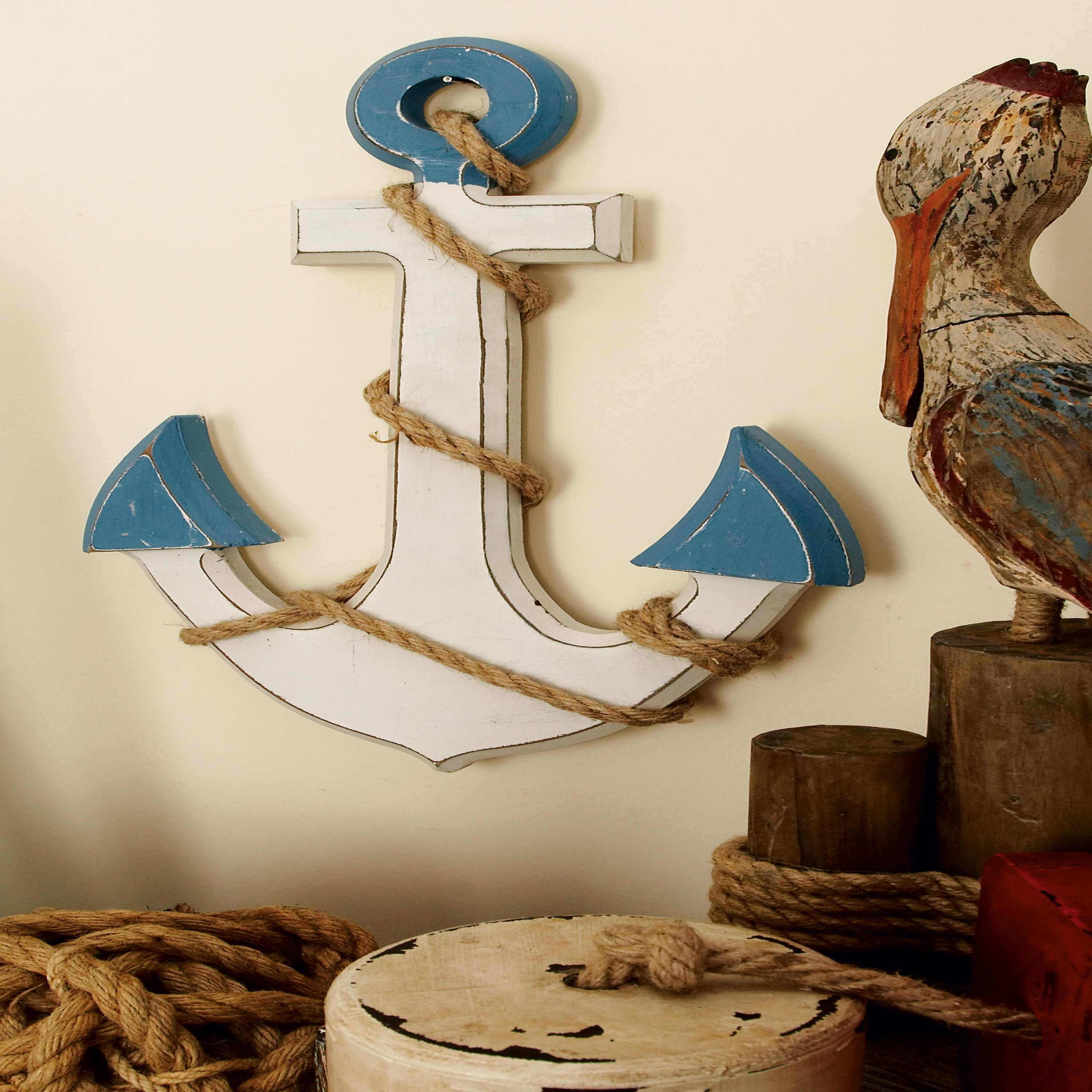 Wooden Anchors Decoration With Rope And Starfish Vintage Home Wall