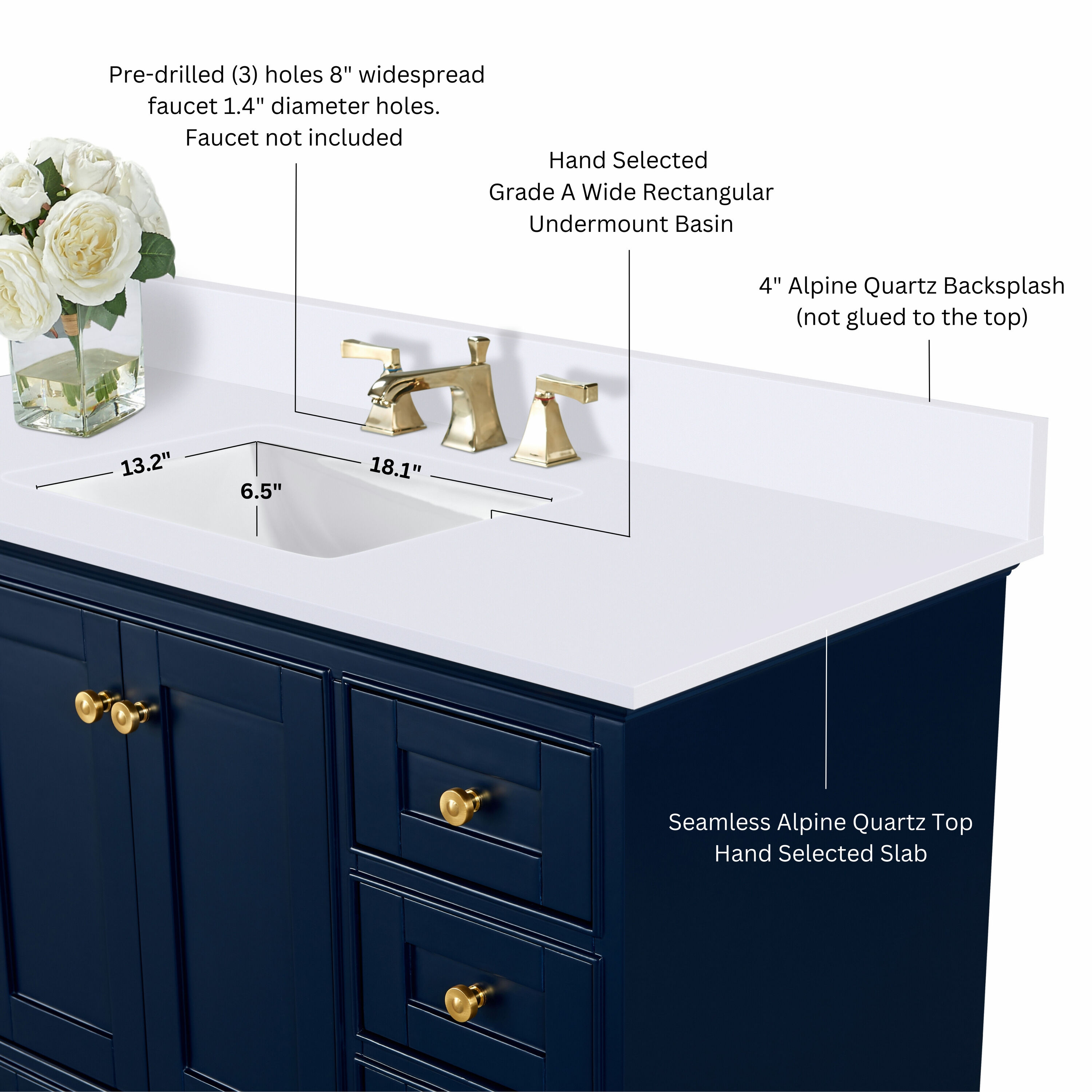 Audrey 84'' Heritage Blue Double Vanity with Calacatta Quartz Top