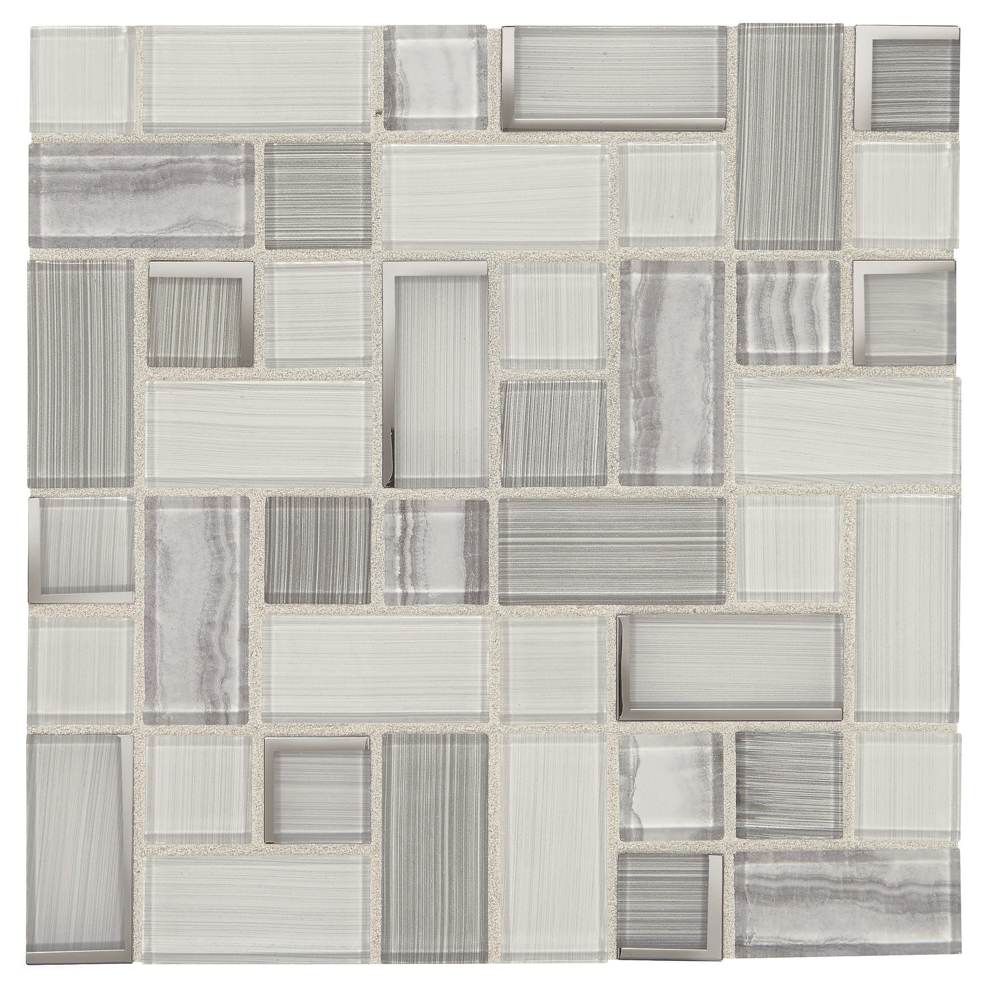 American Olean DL33BLKRDMSCC1P Delfino Flicker White 12-in x 12-in Glossy Glass Mosaic Wall Tile ( 1.0-sq ft Piece )
