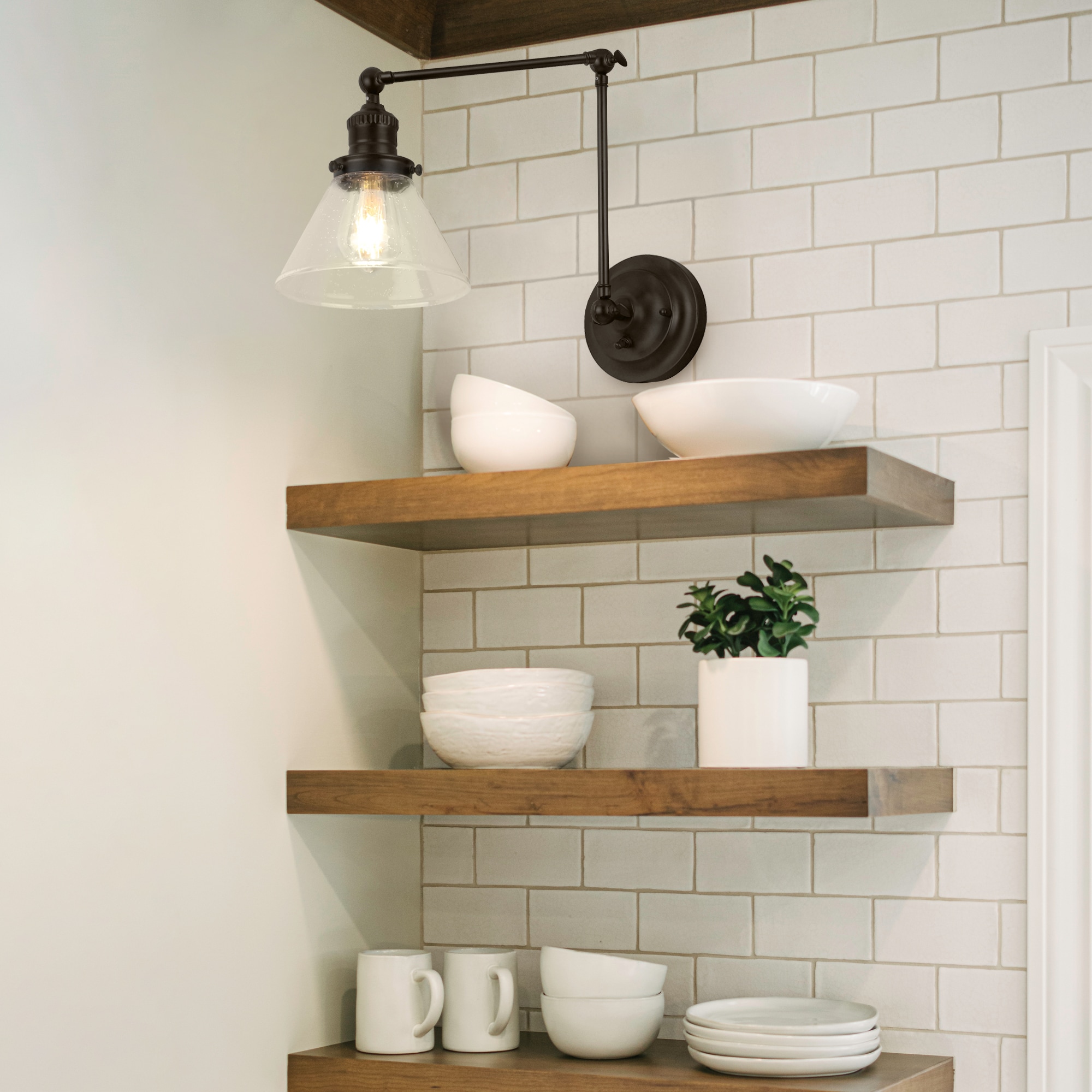 Matte Black Swing Arm Wall Sconce with Clear Glass Shade