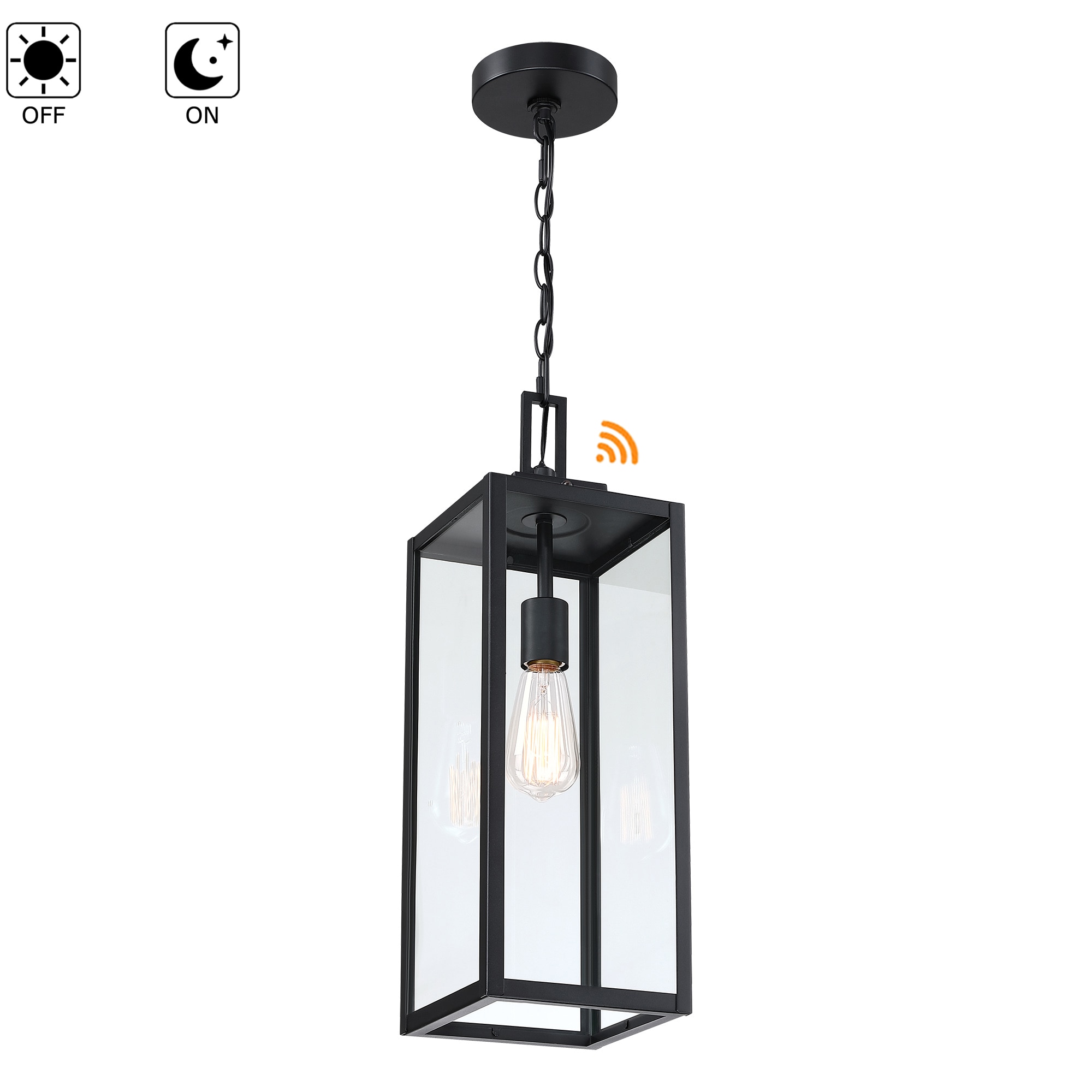 Matte Black Outdoor Hanging Lantern with Clear Glass Shade