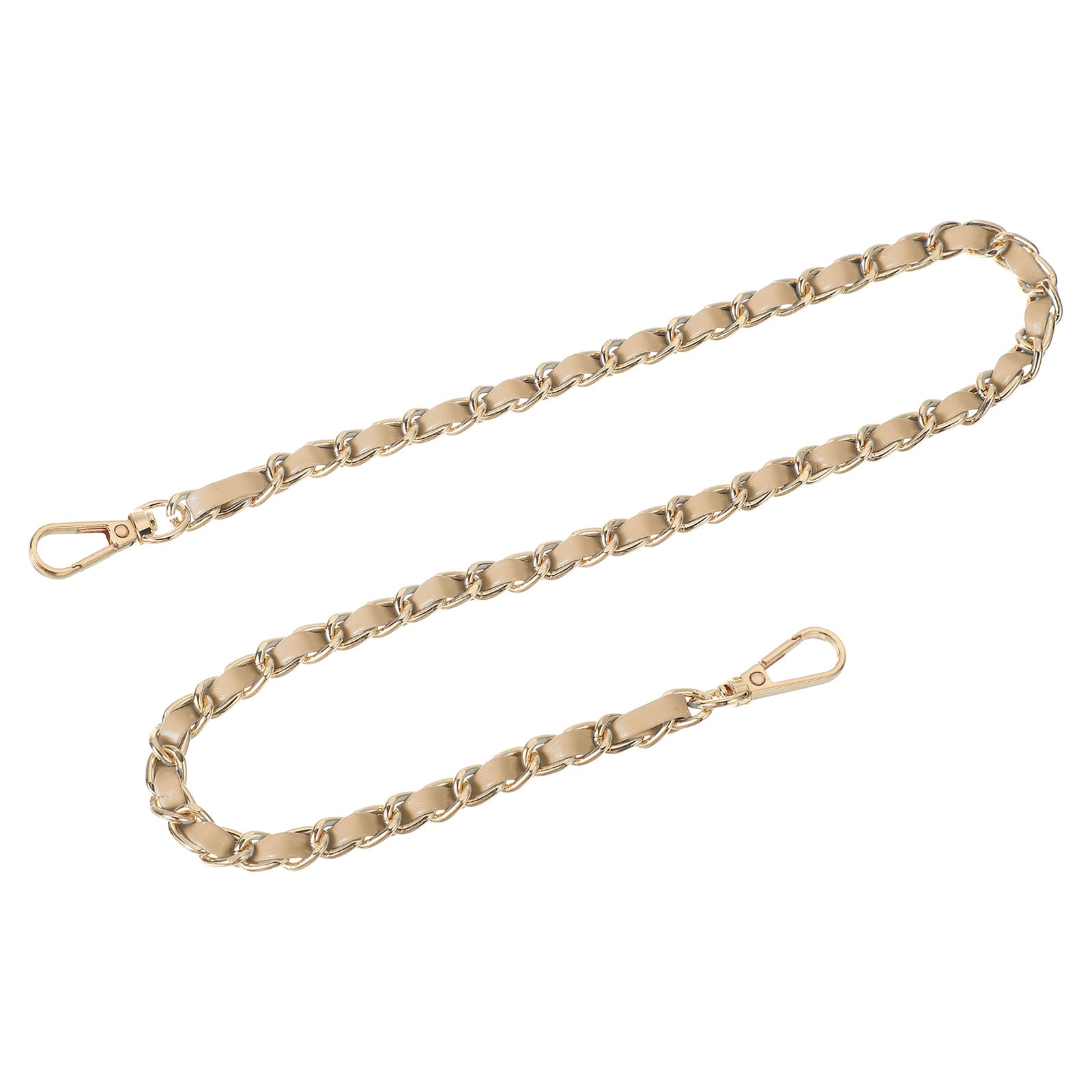 Unique Bargains Purse Chain Strap 24-Inch Leather Iron Flat Chain Strap Handbag Chains Purse Straps for Shoulder Bags Replacement Strap (Khaki Strap + Gold Chain) #S26040900UX5344