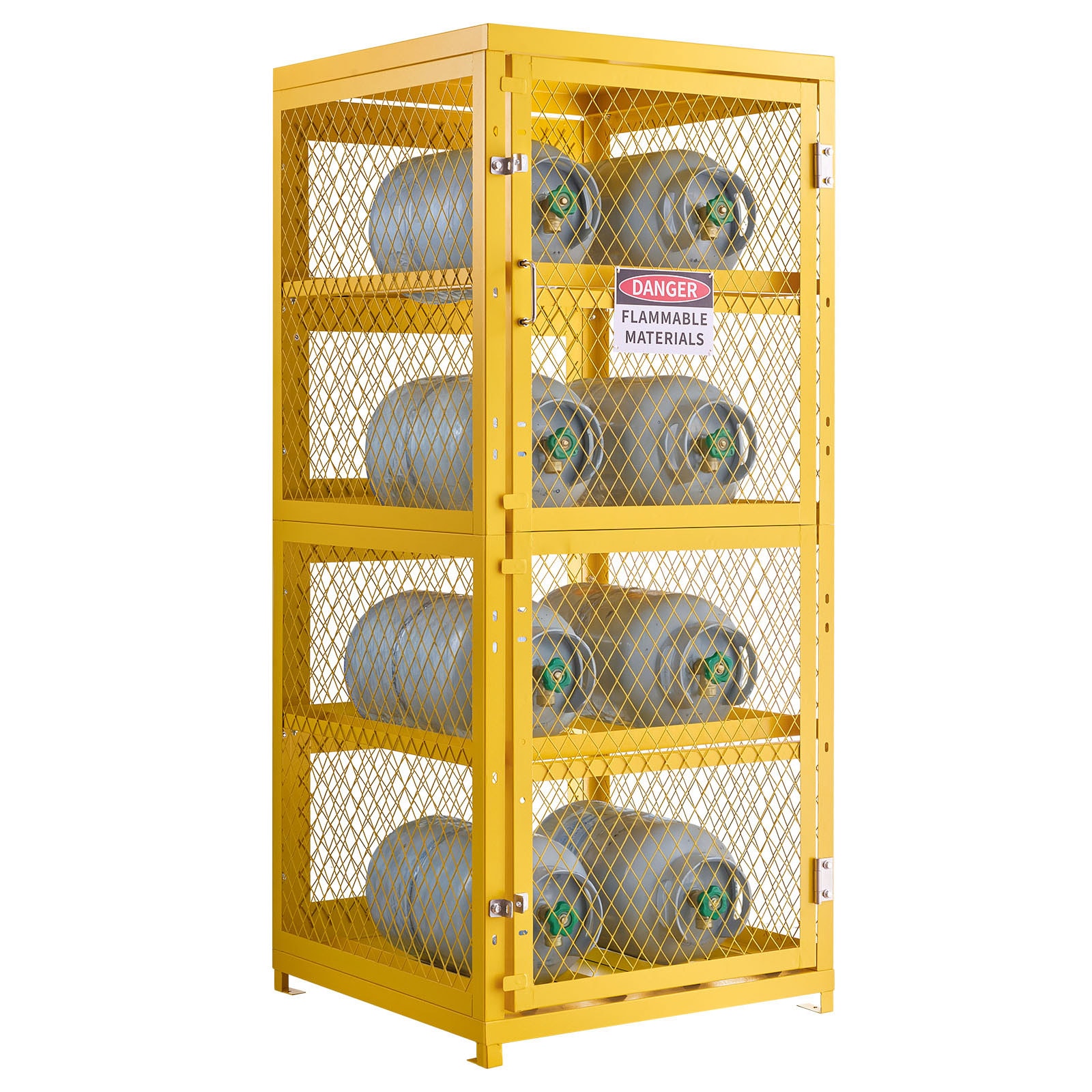 VEVOR Horizontal Cylinder Storage Cabinet 30inL x 30inW x 70.3inH 8 Cylinder Capacity 4-Tier Propane Storage Cage with Lock and Keys Yellow Powder-Coated Carbon Steel for Propane Oxygen Nitrogen #SCDSCWJLYG7018213V0