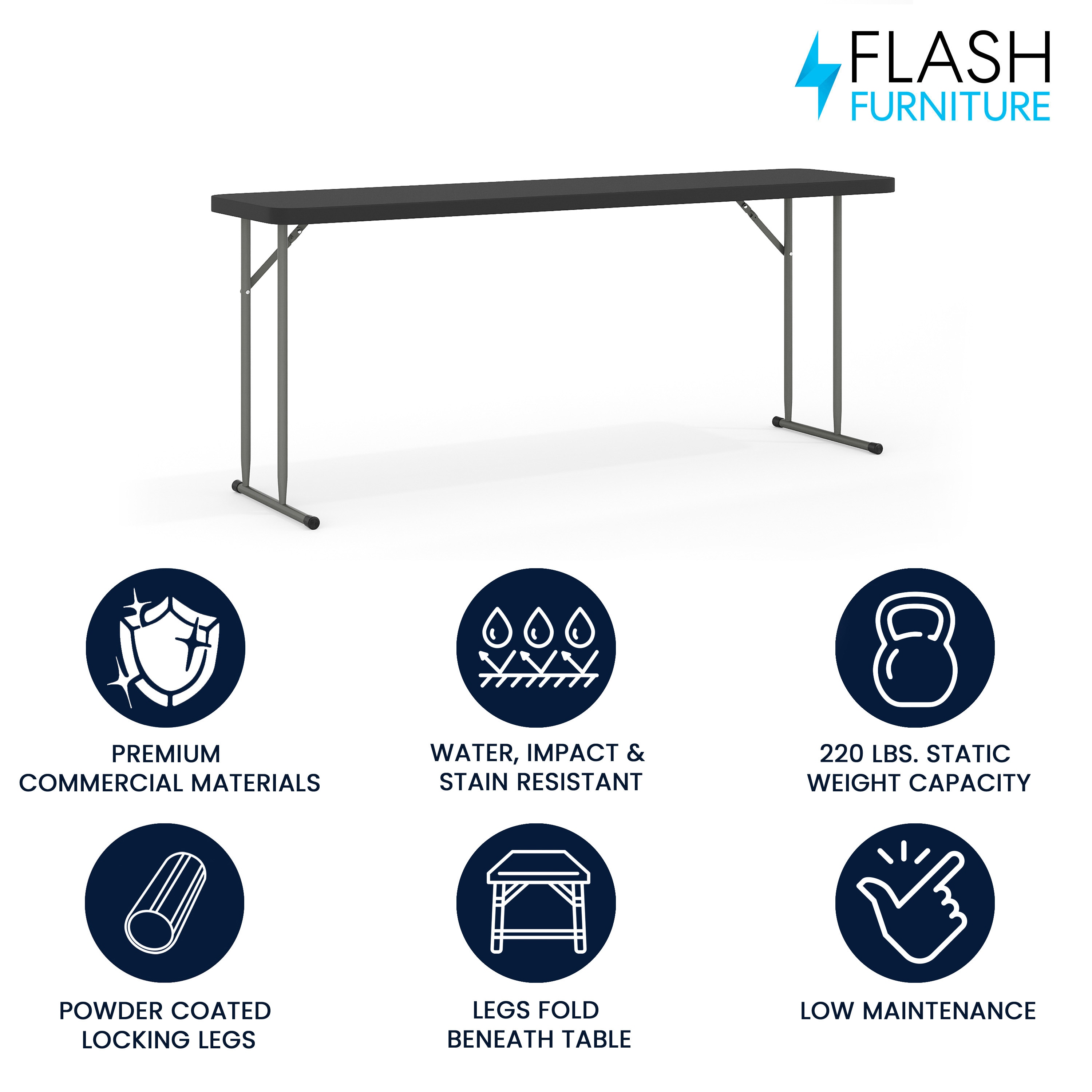 Black Rectangular Plastic Folding Training and Event Table