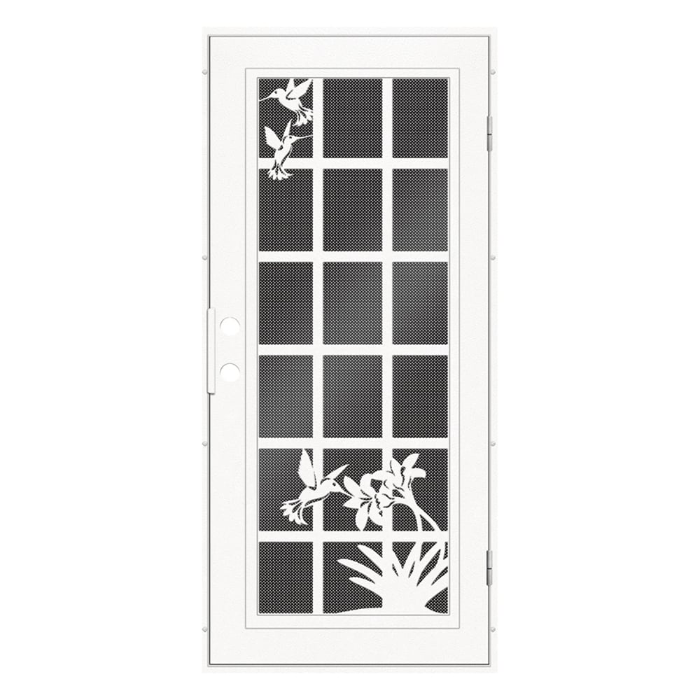 TITAN 3S2034EL1WTP9A Premium Aluminum Security Door 36-in x 80-in White Aluminum Surface mount Left-hand outswing Security Door with Black Screen and Double bore