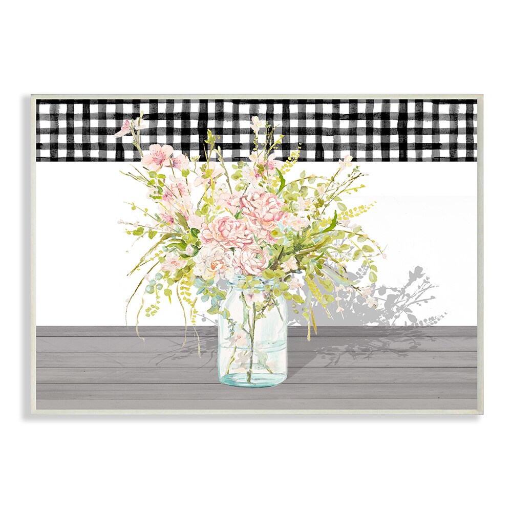 Stupell Industries AC-454-WD-10X15 Pink Rose Bouquet Charming Gingham Plaid Patricia Pinto Framed 15-in H x 10-in W Country Print