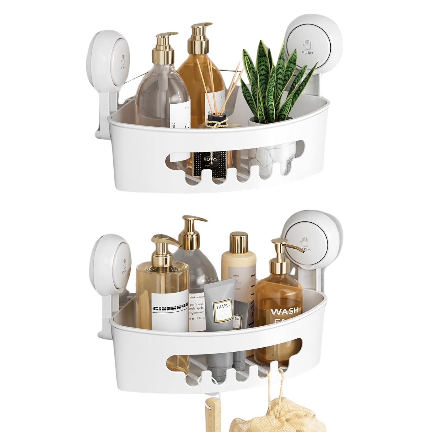 Etokfoks  Corner Shower Caddy Suction Cup Two Pack Waterproof Bathroom Basket Organizer No Drilling for Smooth Right Angle Corners