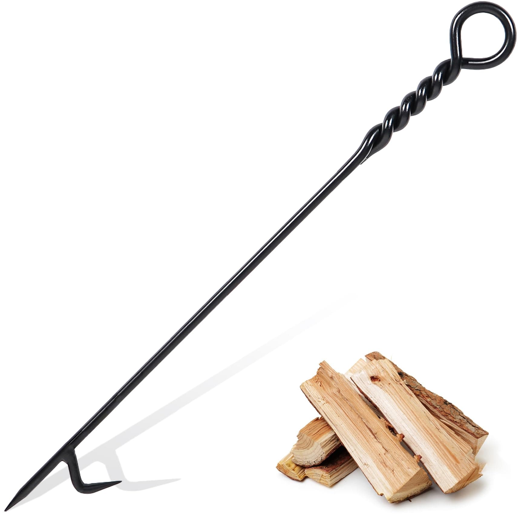 ITOPFOX  Heavy Duty Fire Poker with Twisted Rope Handle 40 in Long Wrought Iron Fire Pit Tool for Outdoor and Indoor Fireplace