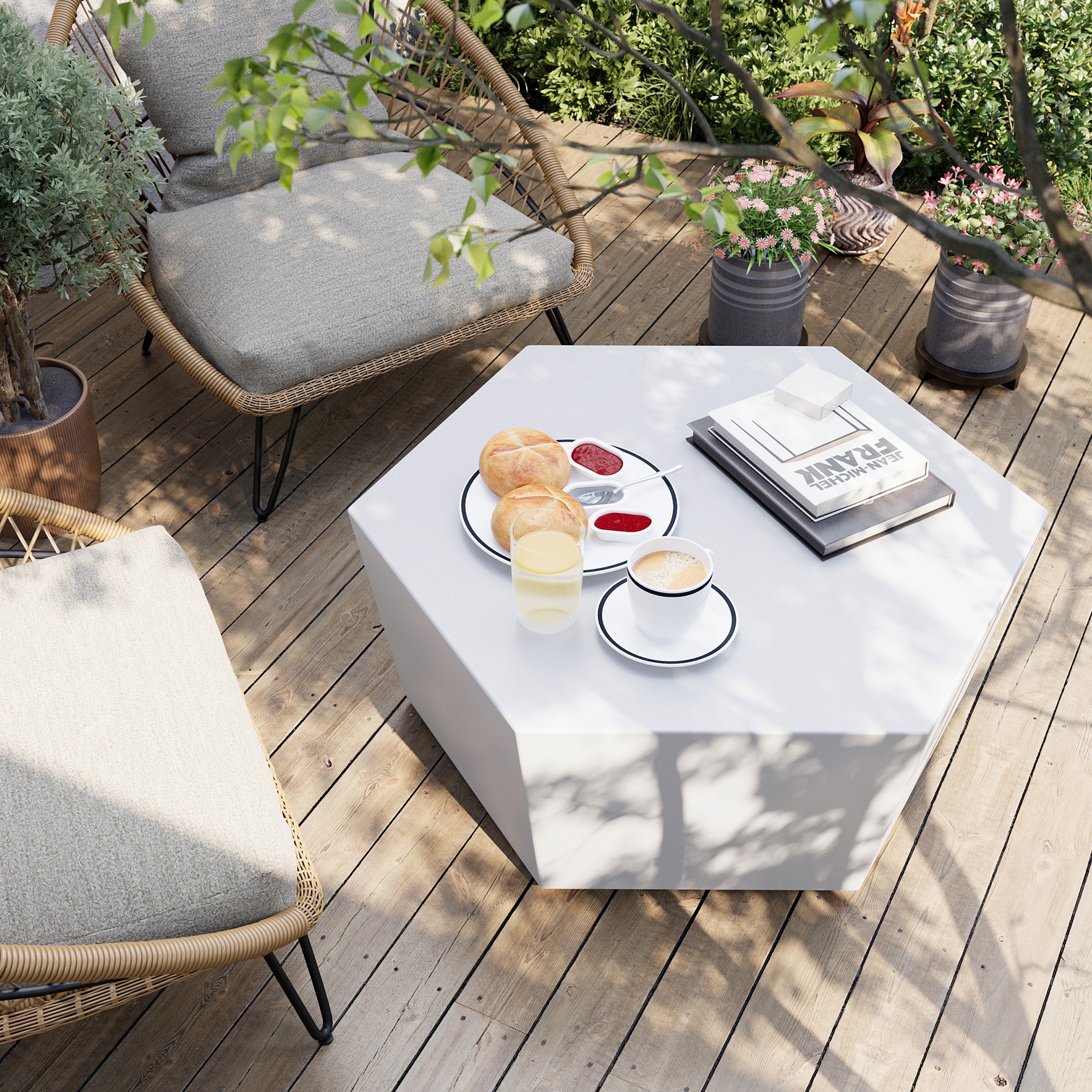 Patio Watcher TA-41H-PW Hexagonal Coffee Table Hexagon Wicker Coffee 35.6-in W x 41-in L