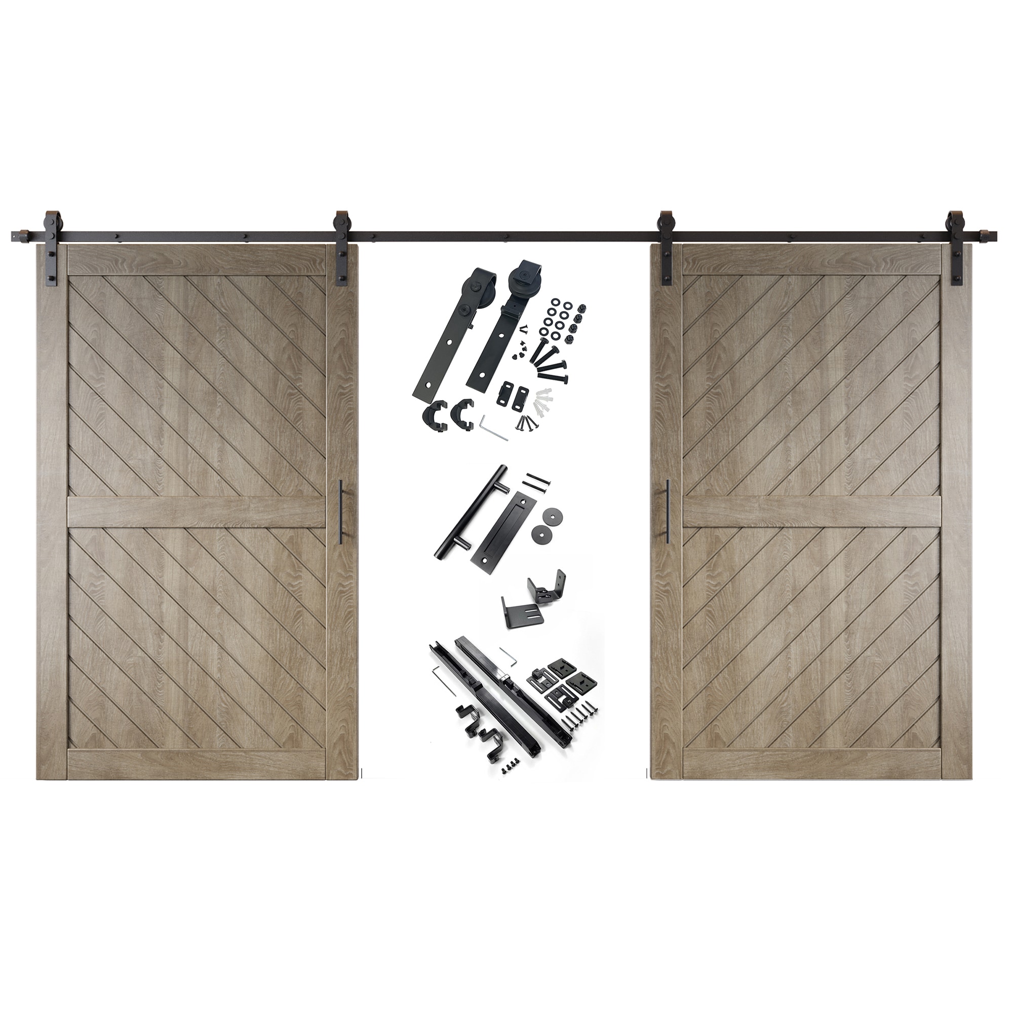 HOMACER YT2H216C-XT2-5080-GR 50-in x 80-in Classic Gray Prefinished Non-standard Pine Wood Solid core Double Barn Door (Hardware Included)