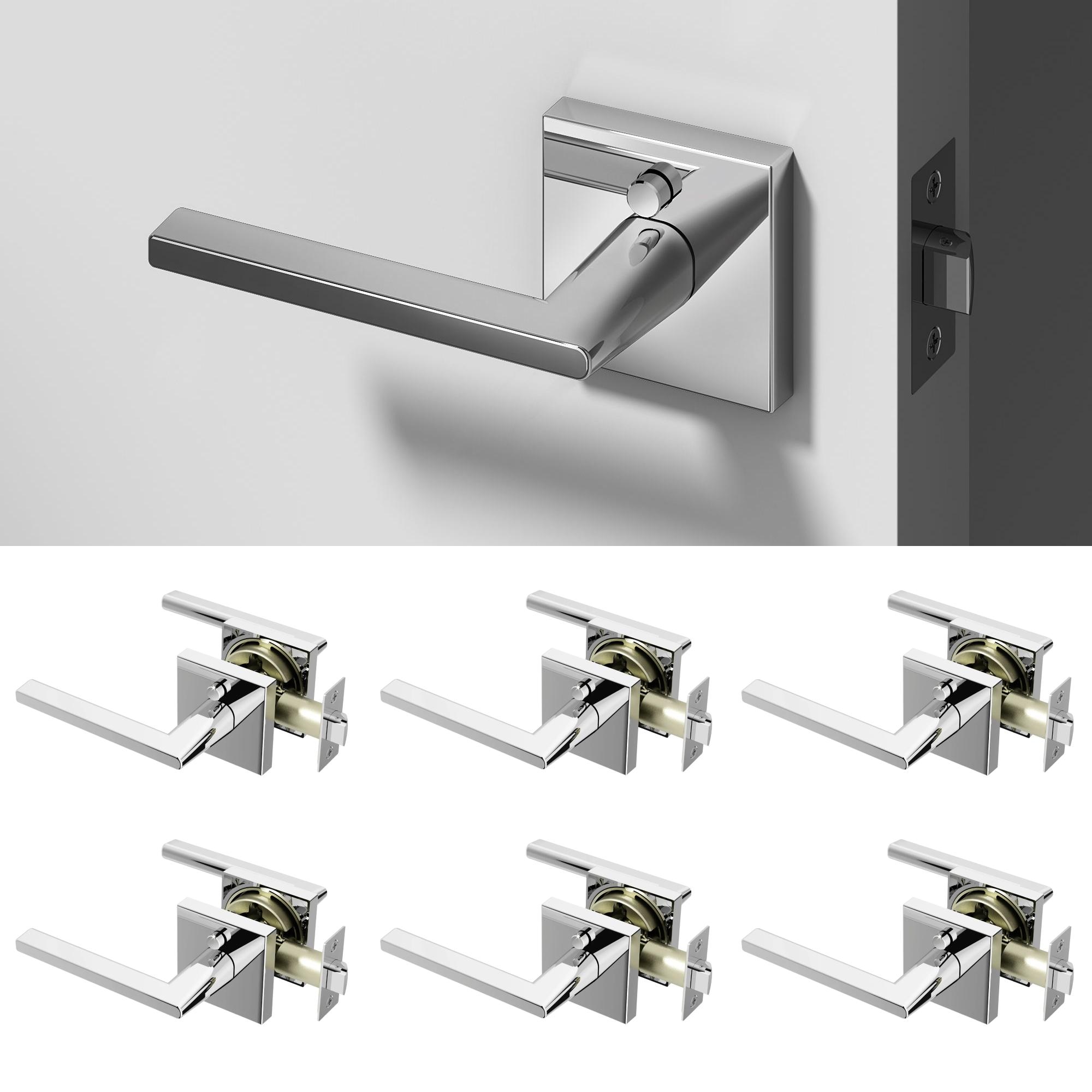 OKUN Quadra Chrome Interior or Bed/Bath Hall/Closet Privacy Door Handle 6 -Pack