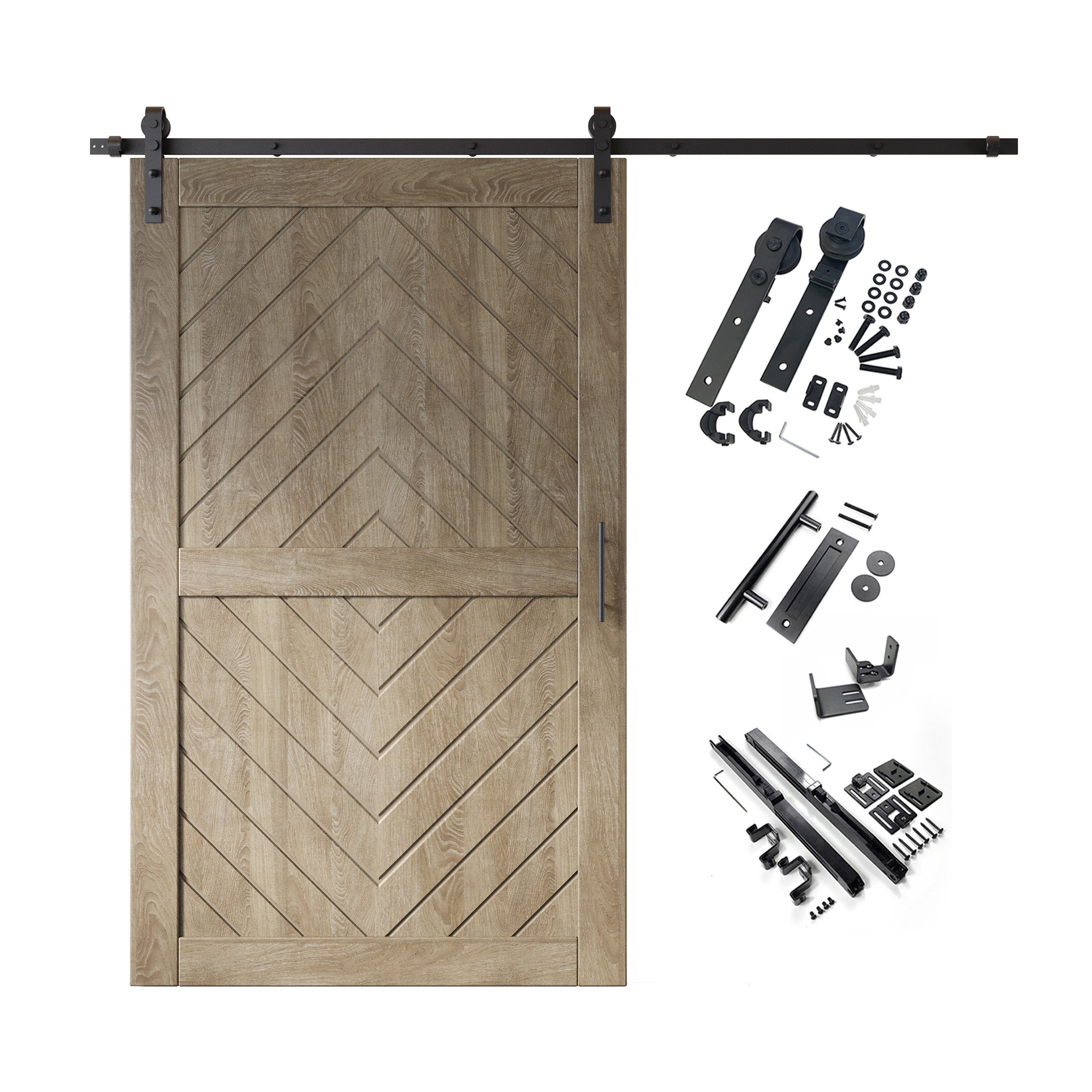 HOMACER YT1H090C-JT2-4280-GR 42-in x 80-in Classic Gray Herringbone Pine Wood Solid core Single Barn Door (Hardware Included)