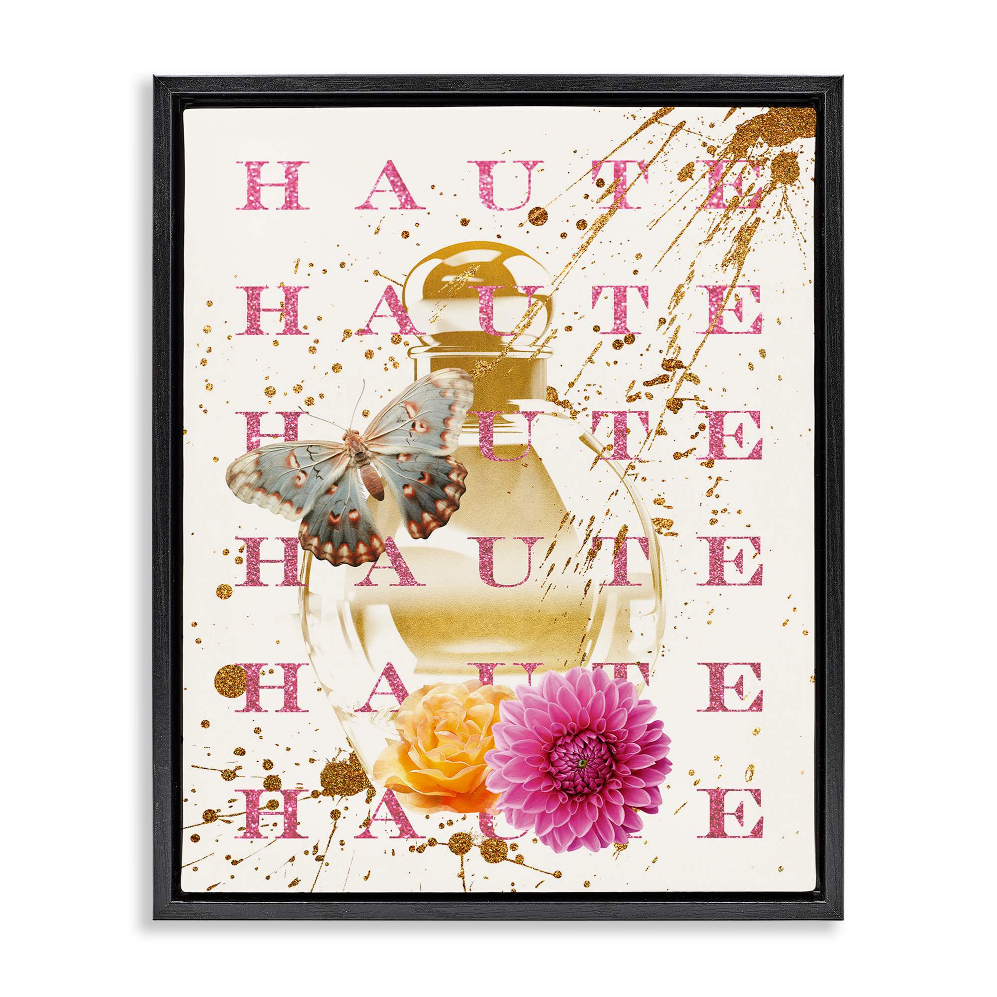 Stupell Industries BS-181-FFB-24X30 Haute Perfume and Gold Splatter Black Framed Floater Canvas Wall Art By Susan Arnot 25 x 31