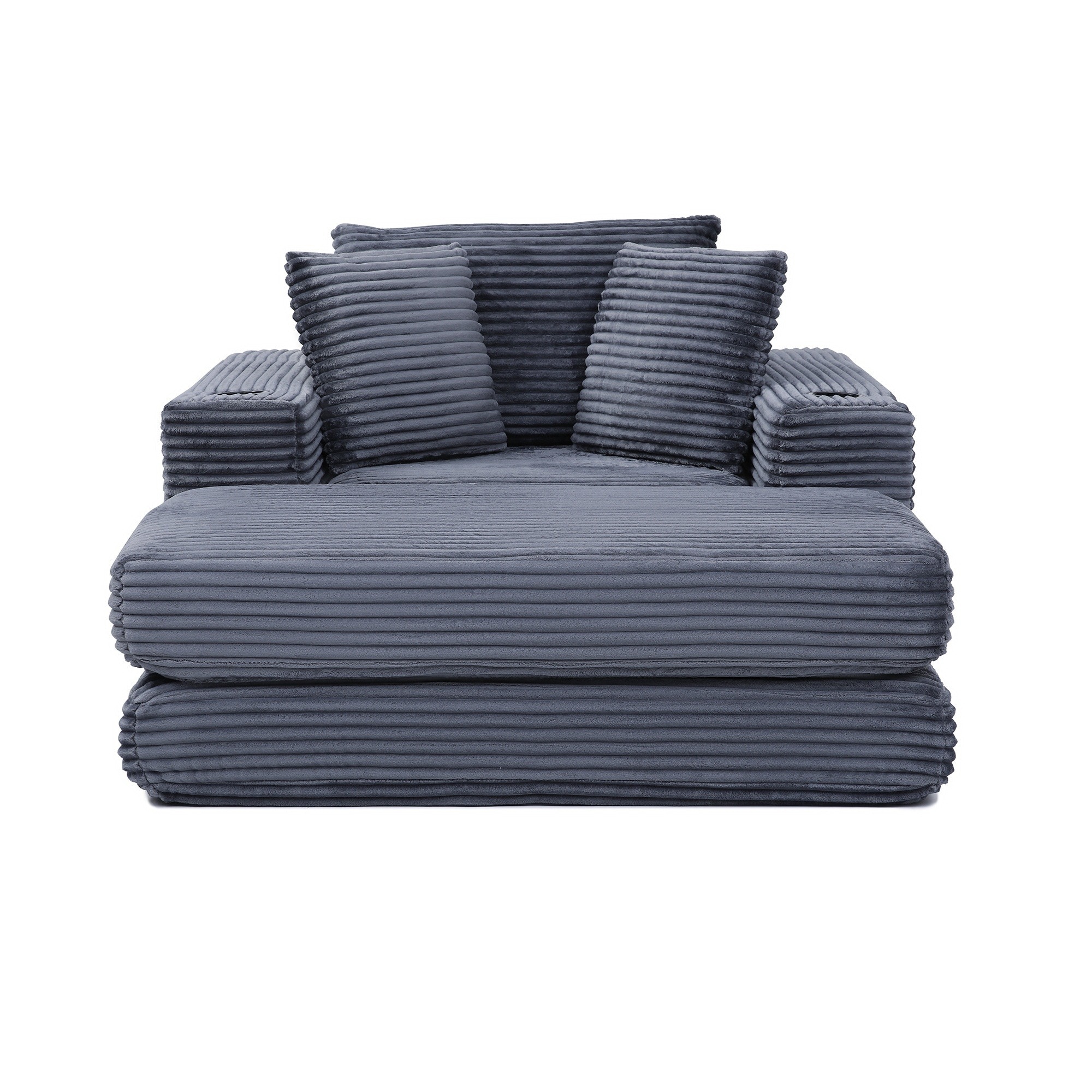 UOI 52 inch Grey Corduroy Boneless Chaise Lounge Chair with 3-in-1 Convertible Sofa Bed Design