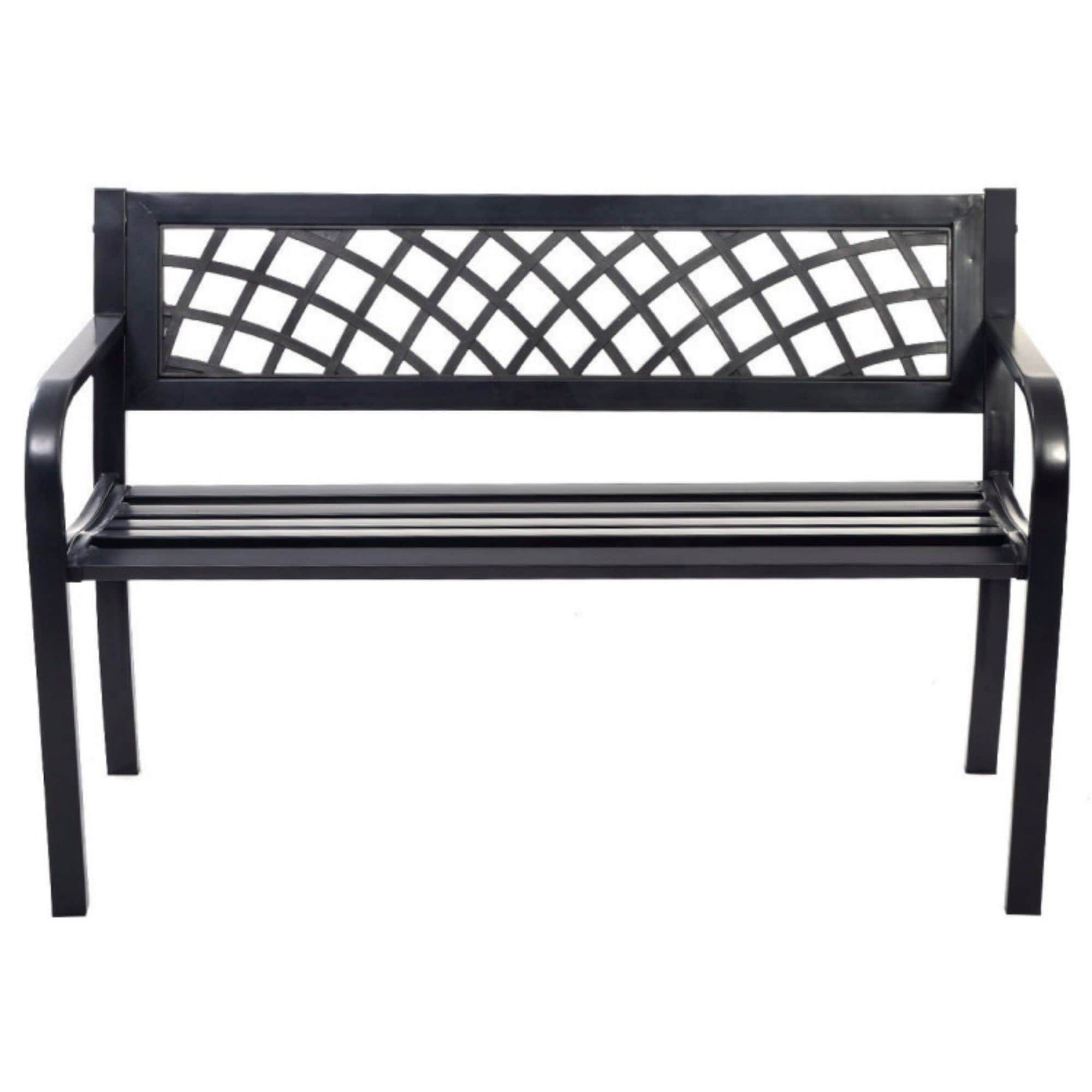 Clihome Outdoor Bench 46-in W x 30-in H Black Steel Garden Bench