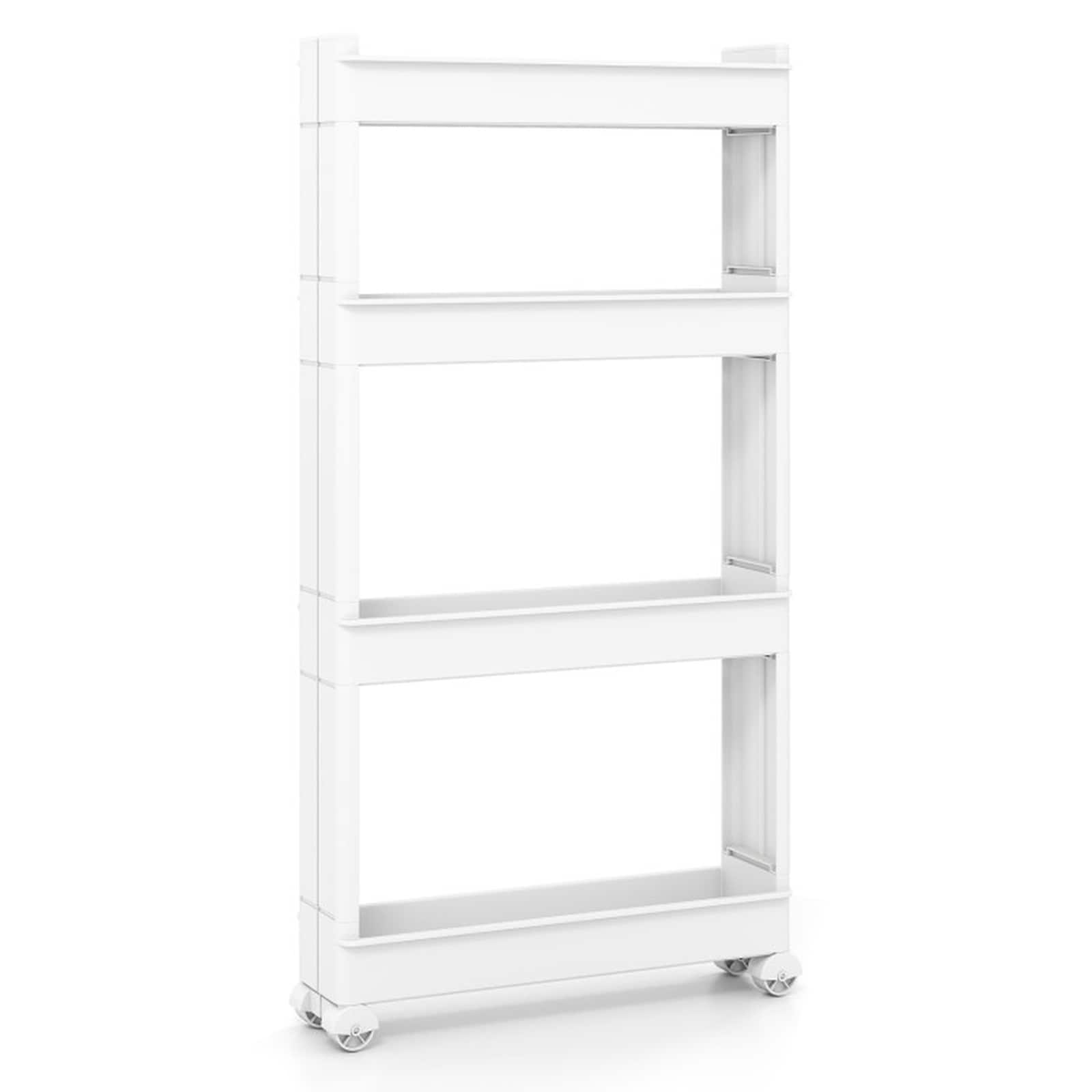 SUGIFT 40-in 4-Tier Slim Rolling Storage Trolley with Detachable Trays Lightweight White Polypropylene Utility Cart with 360-Degree Swivel Casters Ventilated Shelves 5-in Slim Profile 80-lb Capacity for Kitchen Bathroom Laundry Nursery Office