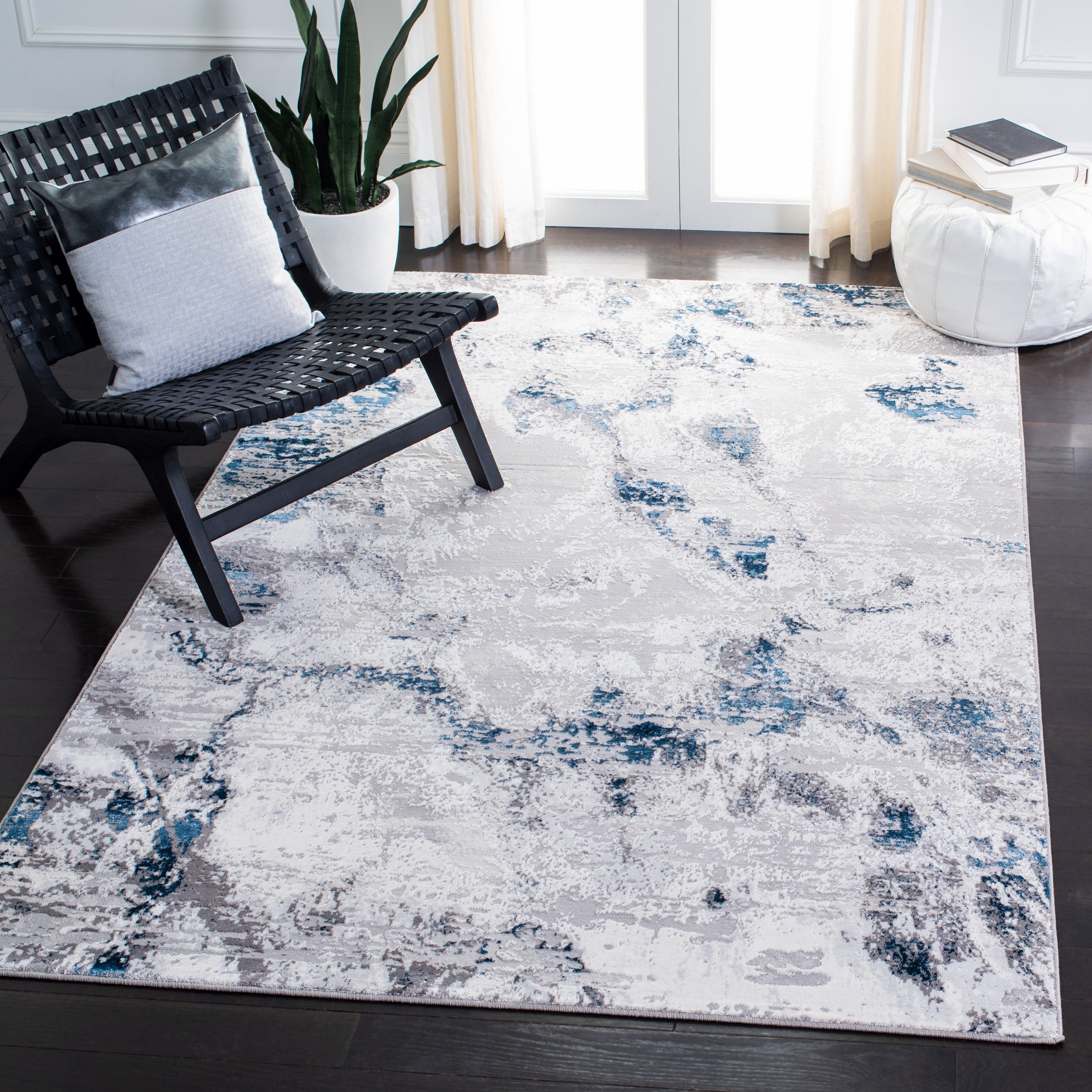 Safavieh ALA232G-4 Amelia Ayten 4 x 6 (ft) Loomed Synthetic Gray/Blue Rectangular Indoor Distressed/Overdyed Mid-Century Modern Area rug