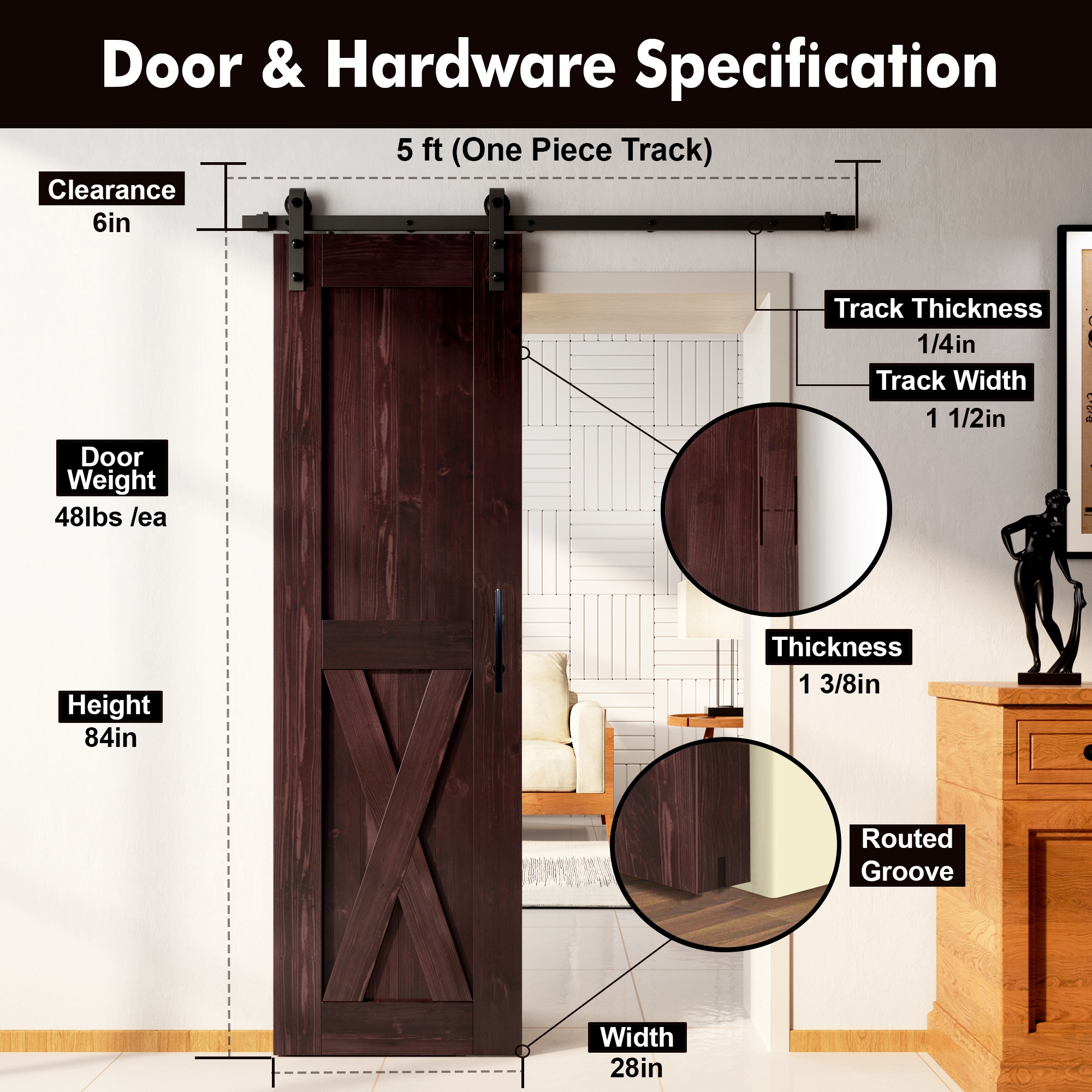 HOMACER YT1TGH060C-2884-X-RD Barn-Doors - View #7