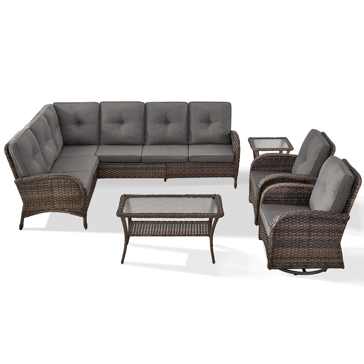 Rilyson FS08513050-3 KEY WEST 5 -Piece Woven Patio Conversation Set with Gray Cushions