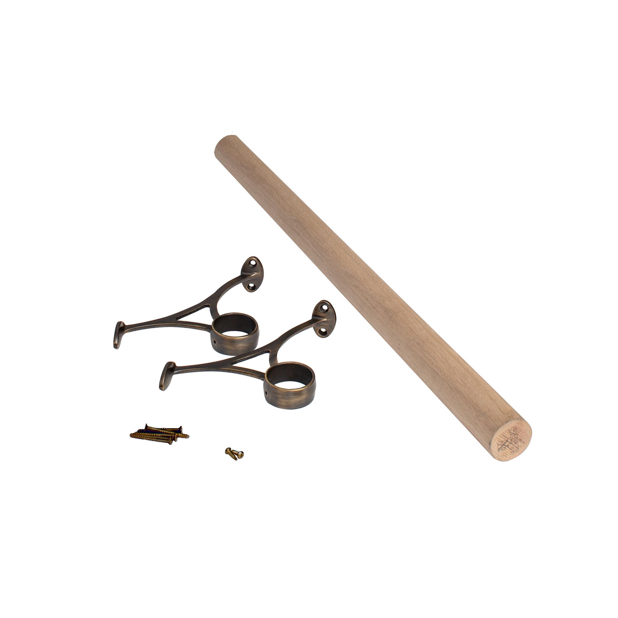 Outwater 3P1.6.00051 4Ft Bar Foot Rail Kit and #8211; Complete Undercounter Mount Hardware and Oak Tubing, Antique Brass Finish