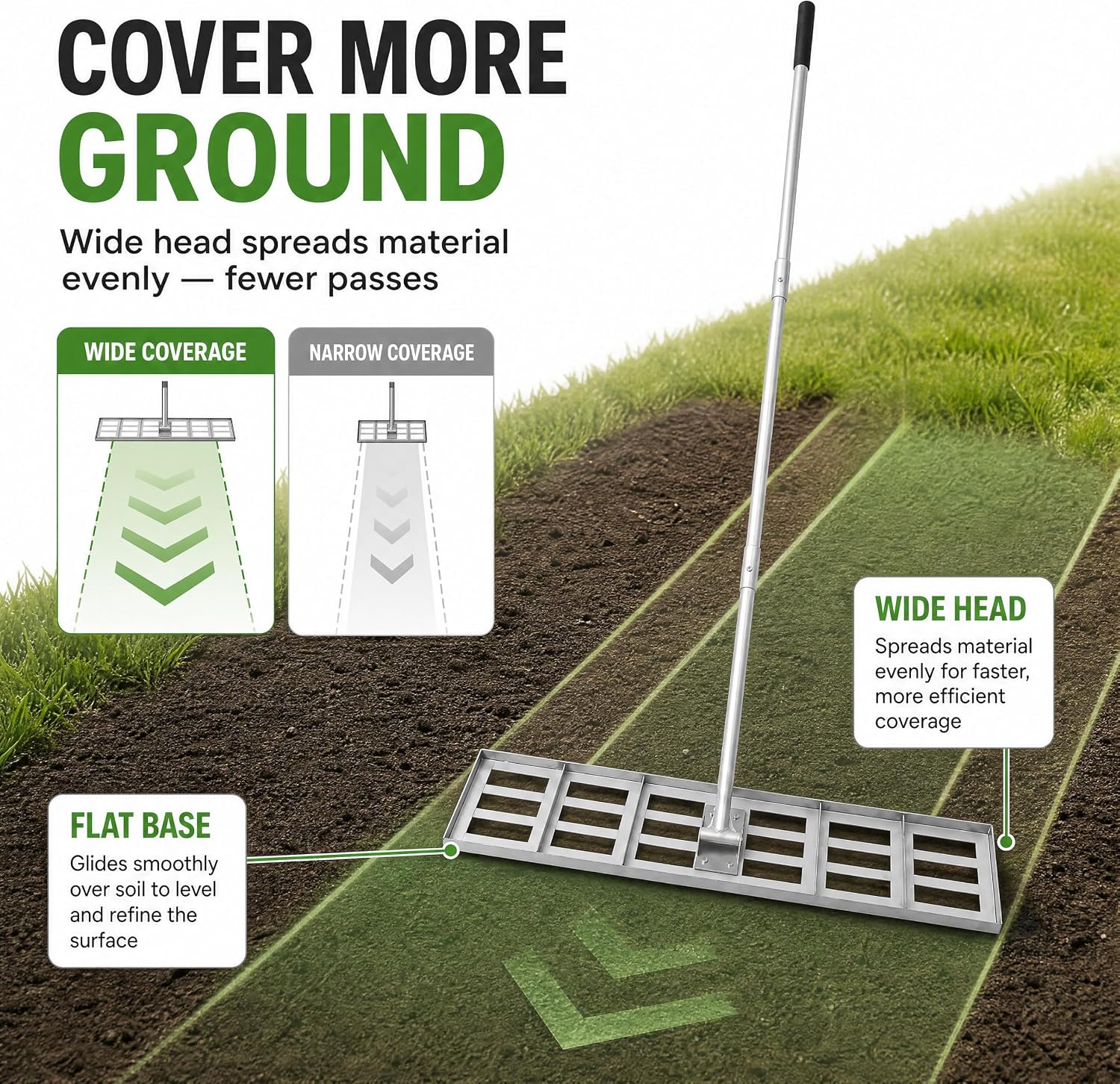 Garvee 48-in x 12-in Lawn Leveling Rake Stainless Steel Ground Leveler ...