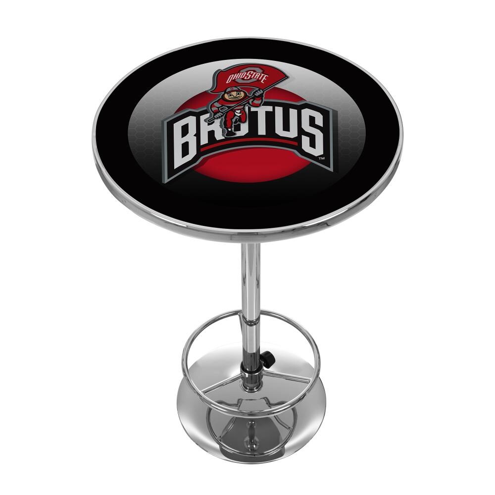 Trademark Gameroom OSU2000-HC Ohio State Buckeyes Pub Tables Chrome Round Traditional Bar Table, Composite with Metal Pedestal Base 27.375-in L x 42-in H