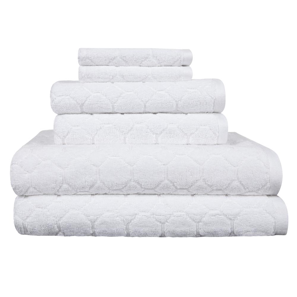 Sapphire Resort 6-Piece White Cotton Plush Bath Towel Set (Odessa Jaquard  Oval Panes) in the Bathroom Towels department at