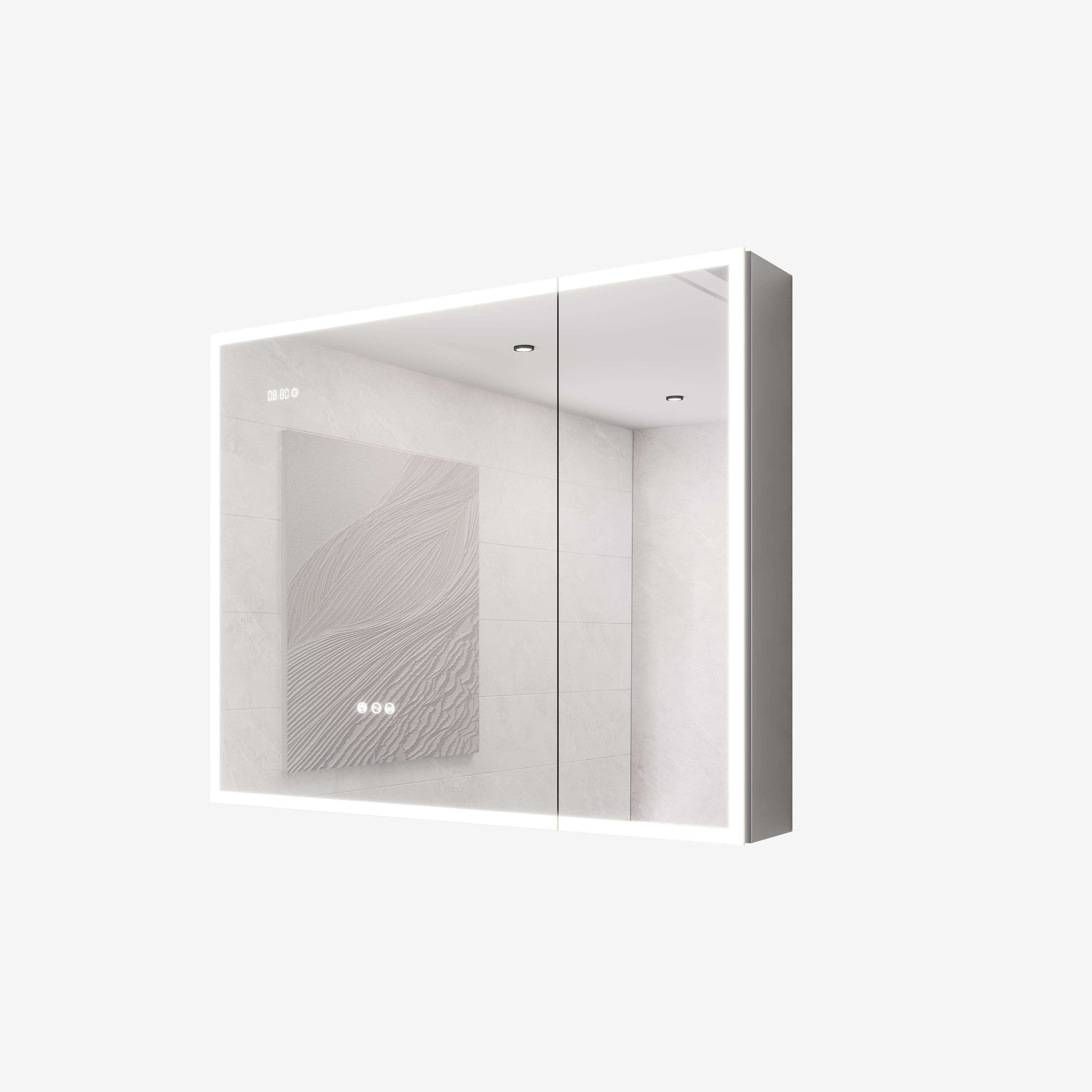 WELLFOR AMYD04-3630 36-in x 30-in Lighted LED Fog Free Surface Mount Silver Mirrored Rectangle Soft Close Medicine Cabinet with Outlet